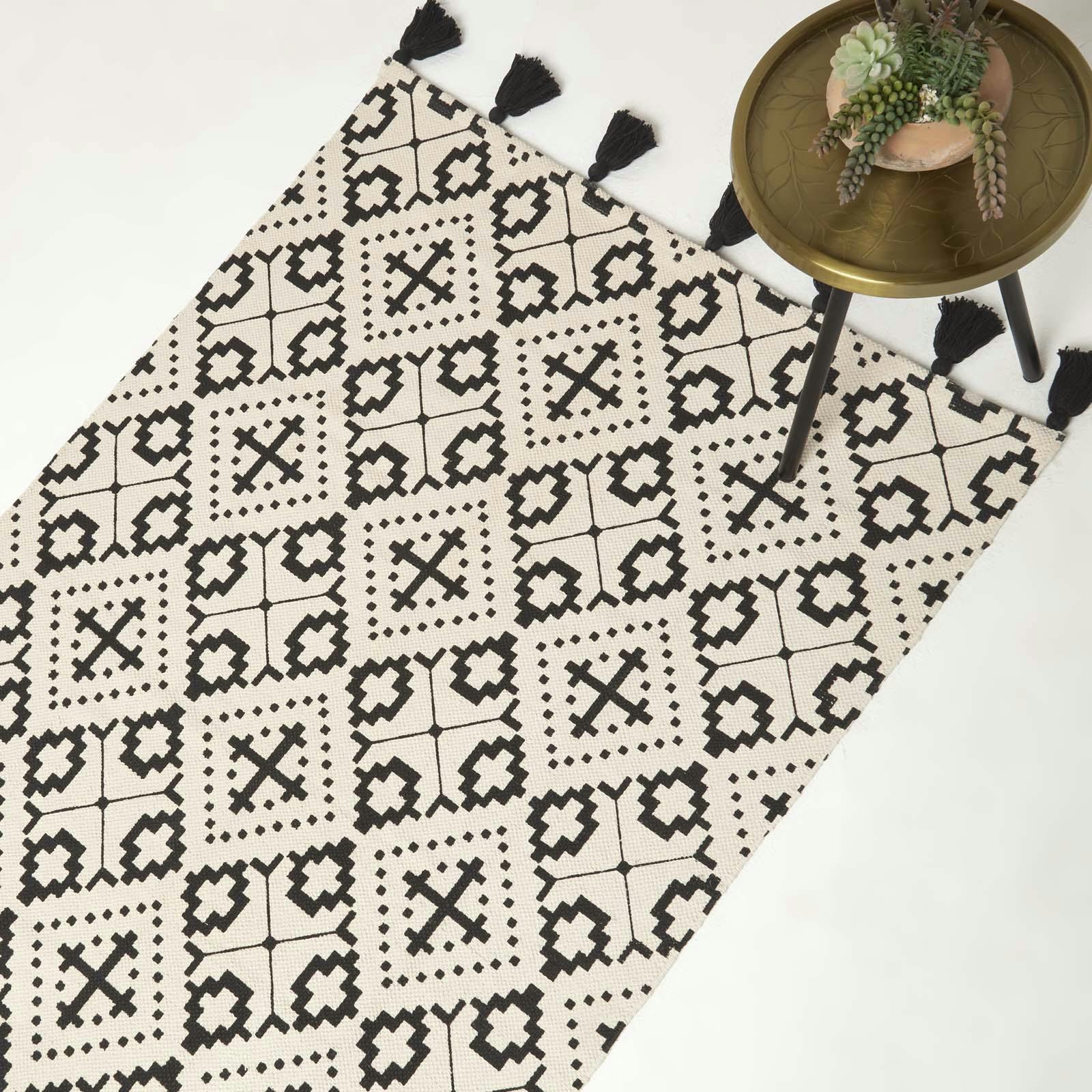 Rackhams Black/White Reva & Cotton Geometric Rug - 120 X 170 Cm