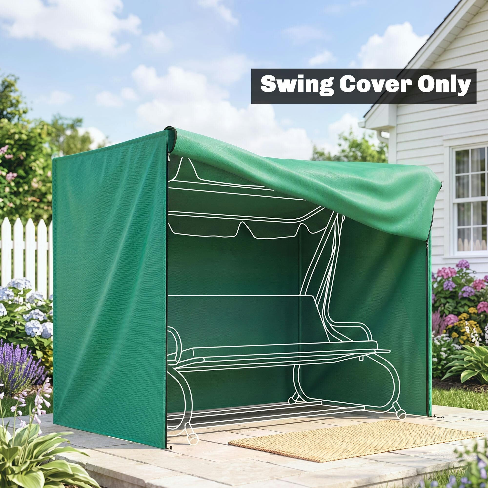 Outsunny Black/Green 3 Seater Garden Swing Cover, Windproof And Anti-Uv, - Image 4