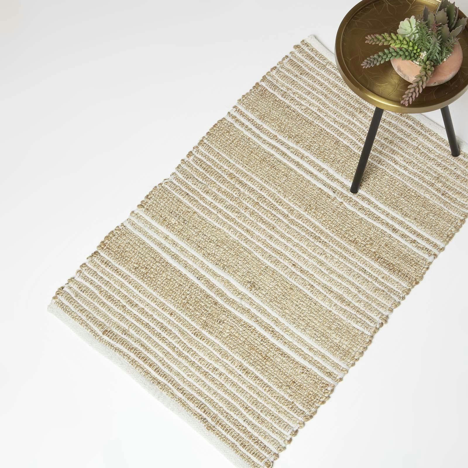 Rackhams White Arlyn Natural Striped Handwoven Jute Rug - 60 X 90 Cm
