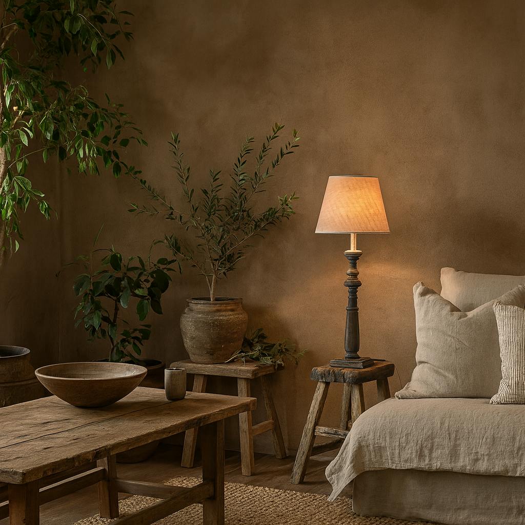 Rackhams Grey Mossfern Washed Wooden Column Table Lamp