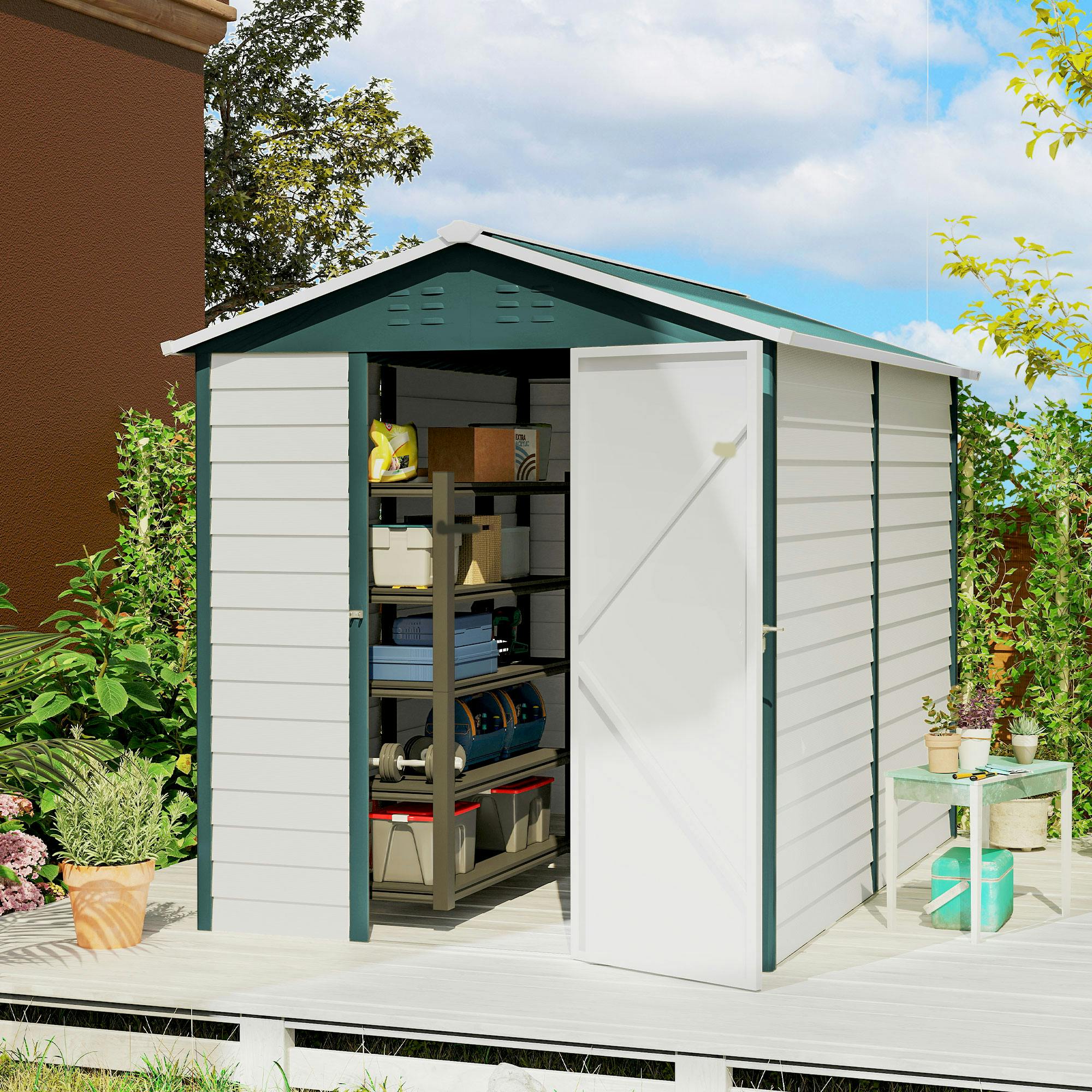Rackhams Green 9'X6' Galvanised Metal Garden Shed Tool Storage Shed For Patio