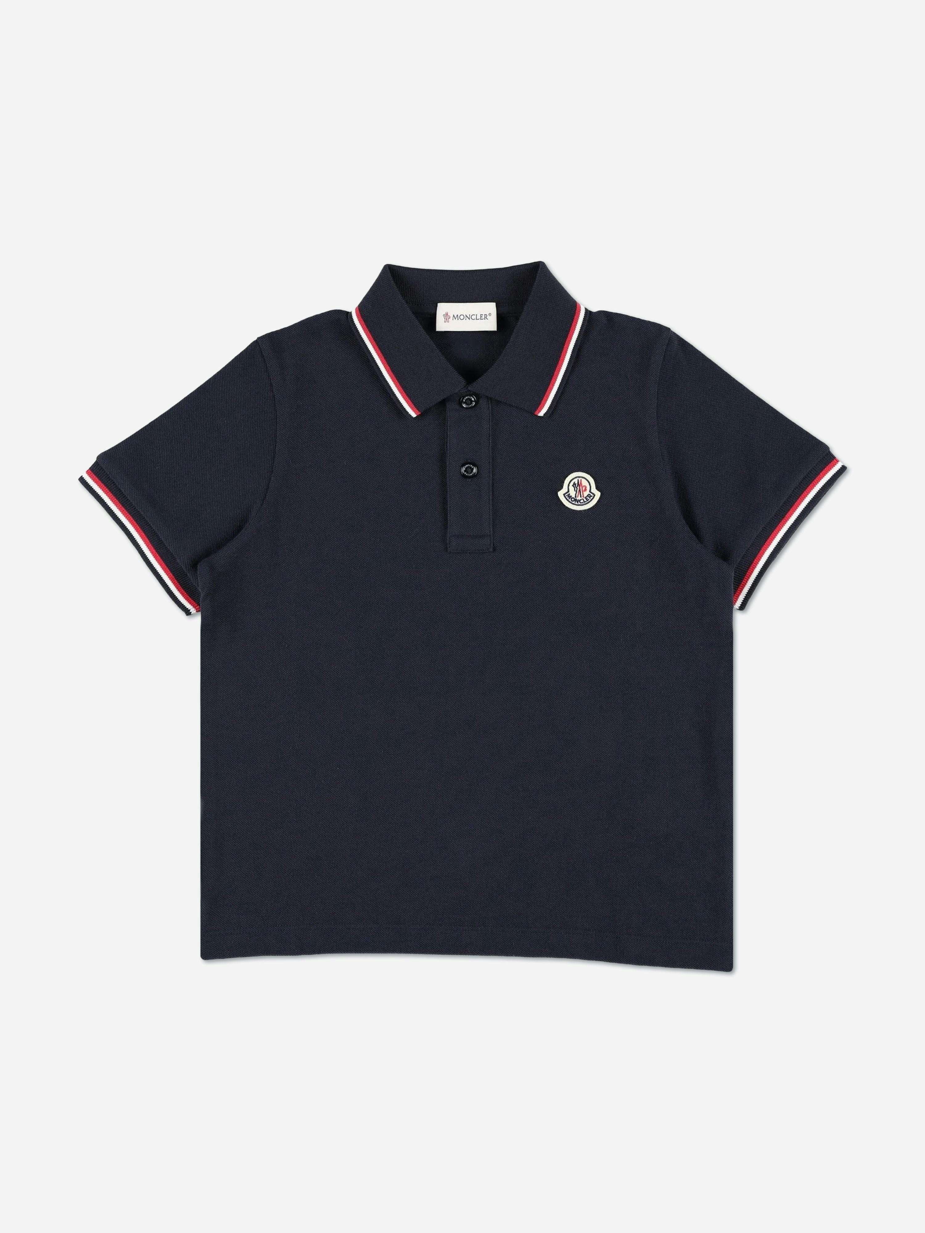 Moncler Enfant Boys Blue Logo Polo Shirt In Navy - 10 Yrs