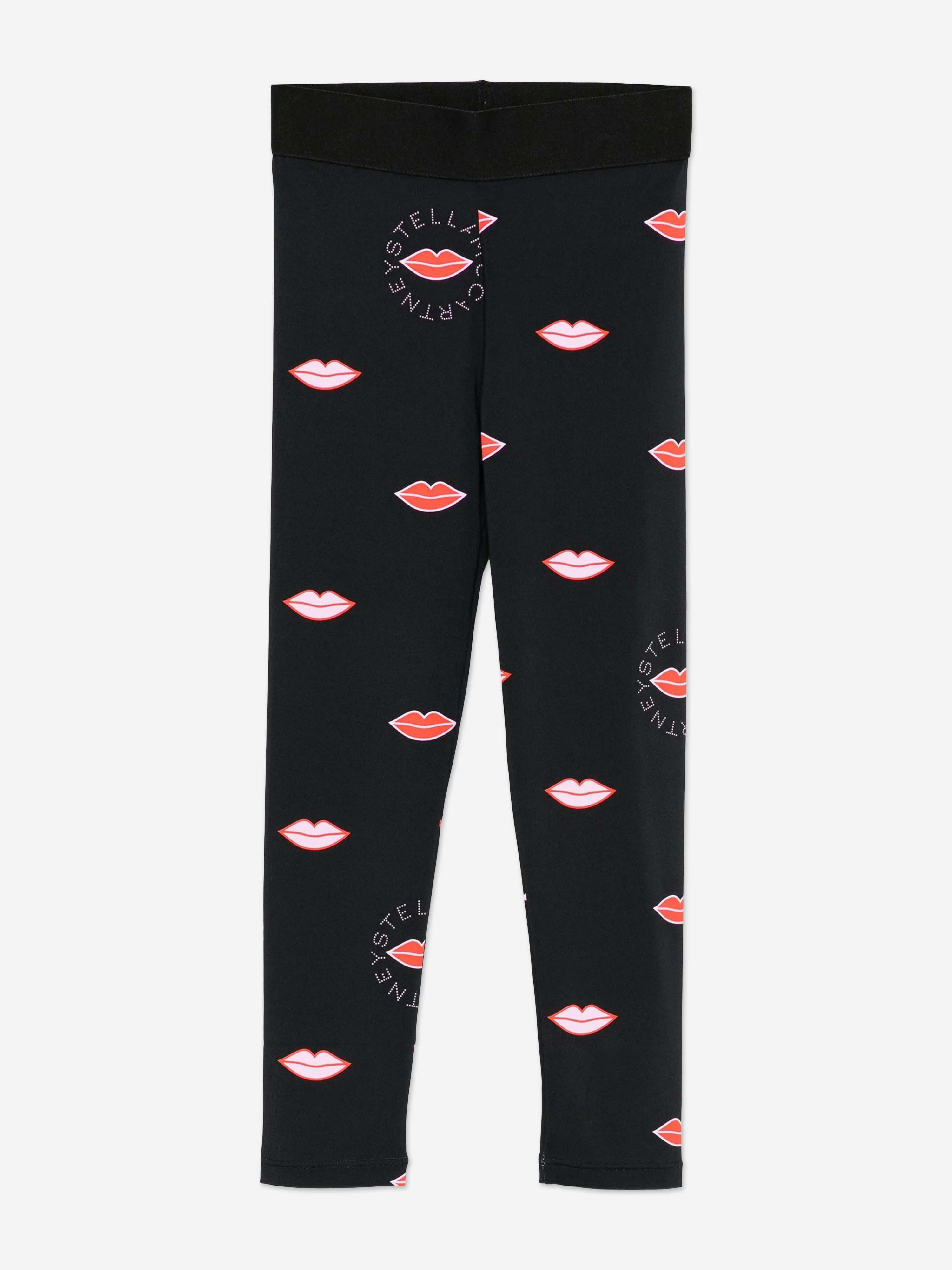 Stella Mccartney Kids Girls Black Stella Mccartney Lips Aop Leggings In - 14 Yrs