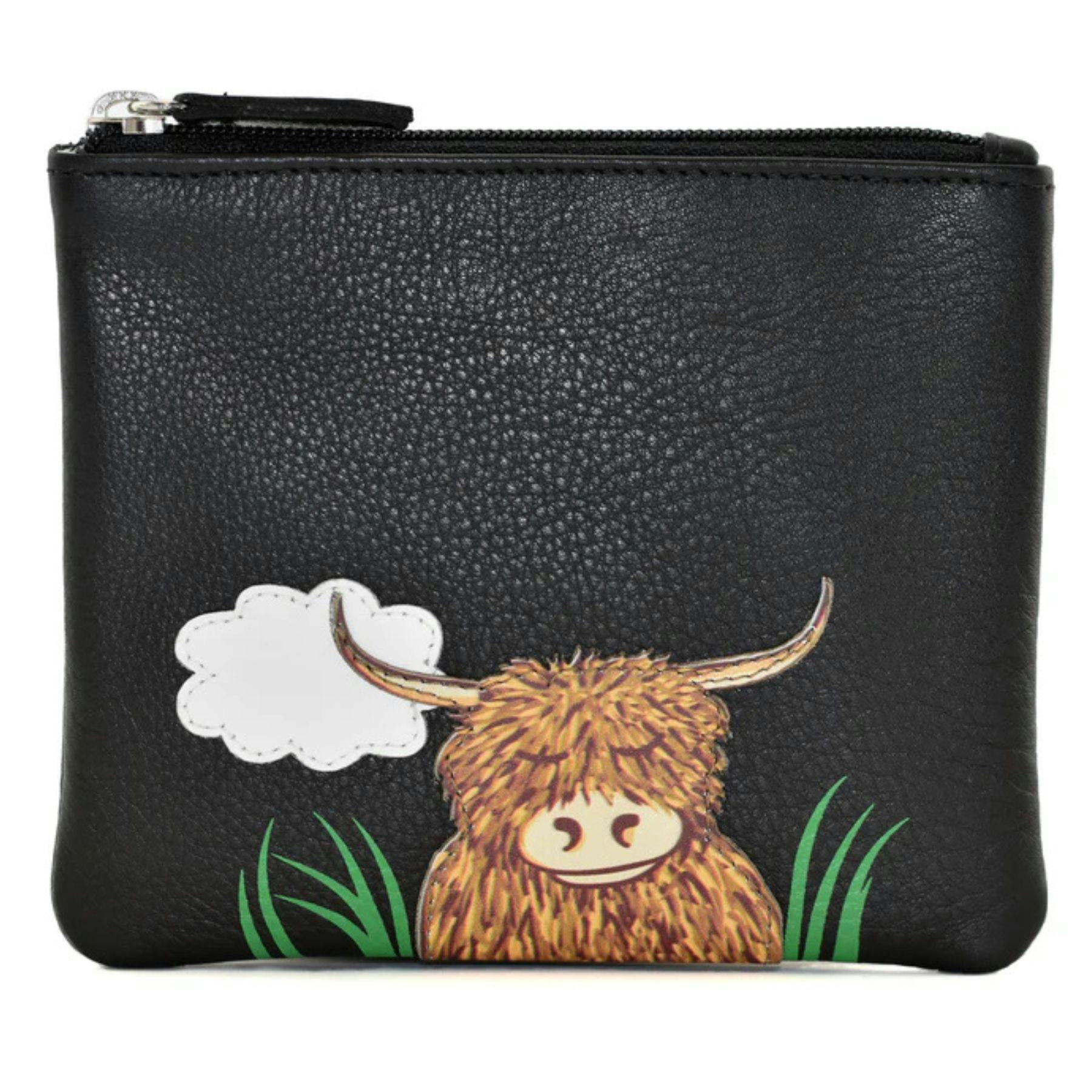 Mala Leather Black Bella Highland Cow Rfid Leather Coin Purse