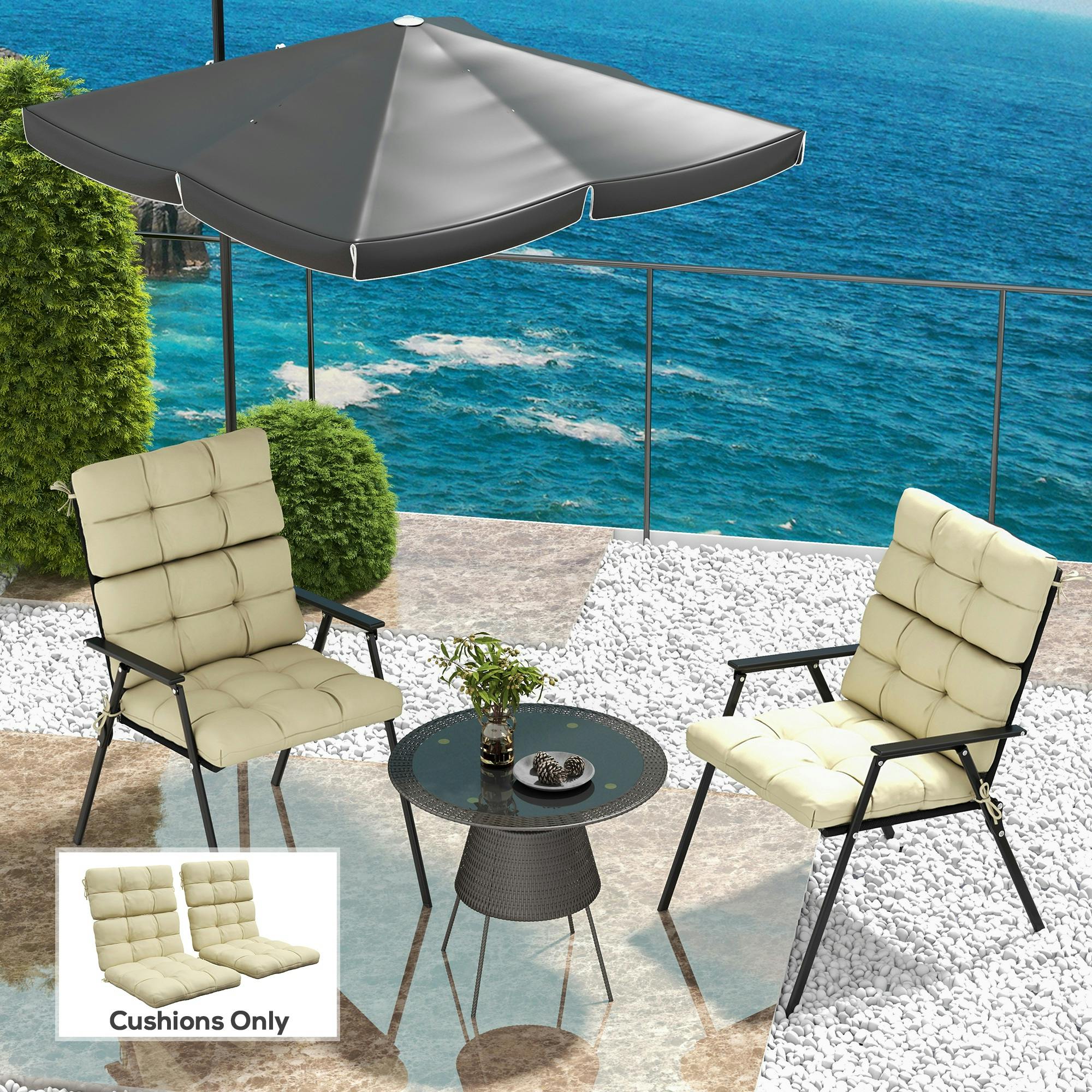 Rackhams Beige 2Pc Outdoor Seat Cushion With Backrest, Ties, For Garden, - Polyester - Tufted