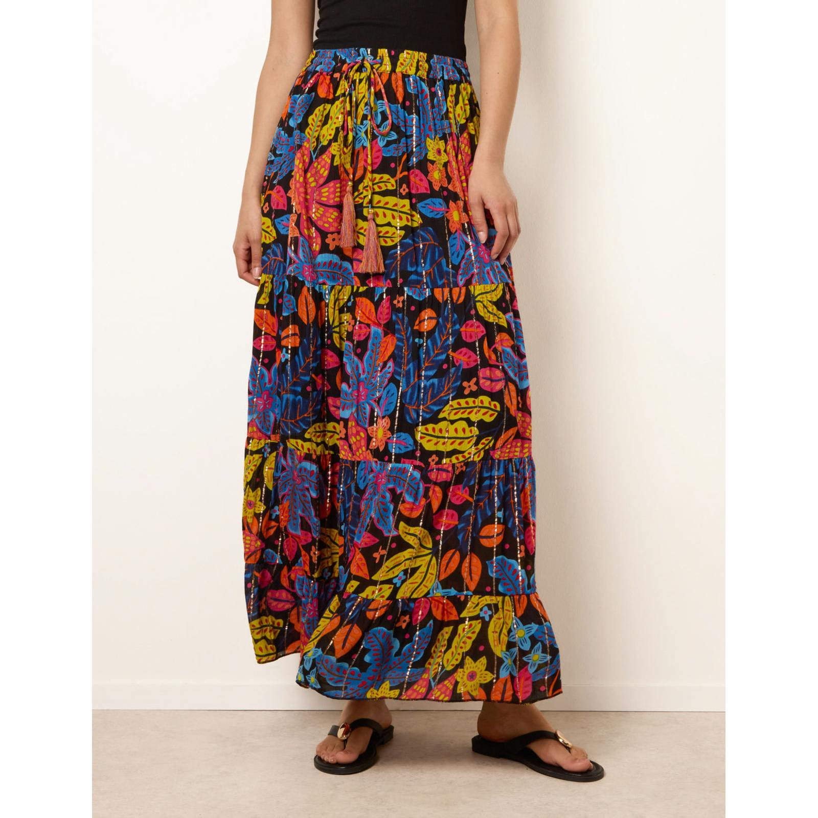 Blue Vanilla Blue/Black Vanilla Tiered Bright Maxi Skirt - S-M