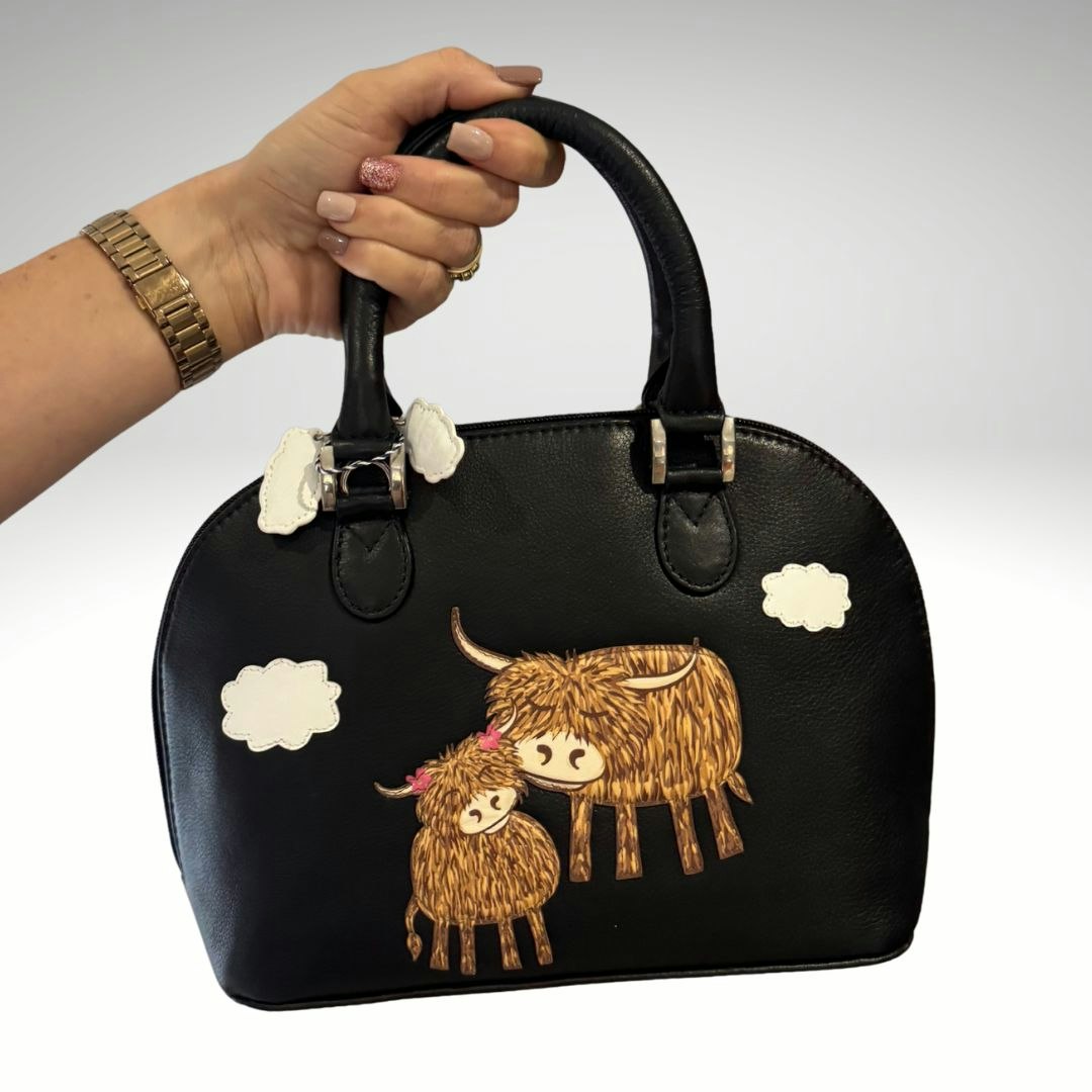 Mala Leather Black Bella Highland Cow Multiway Leather Grab Bag