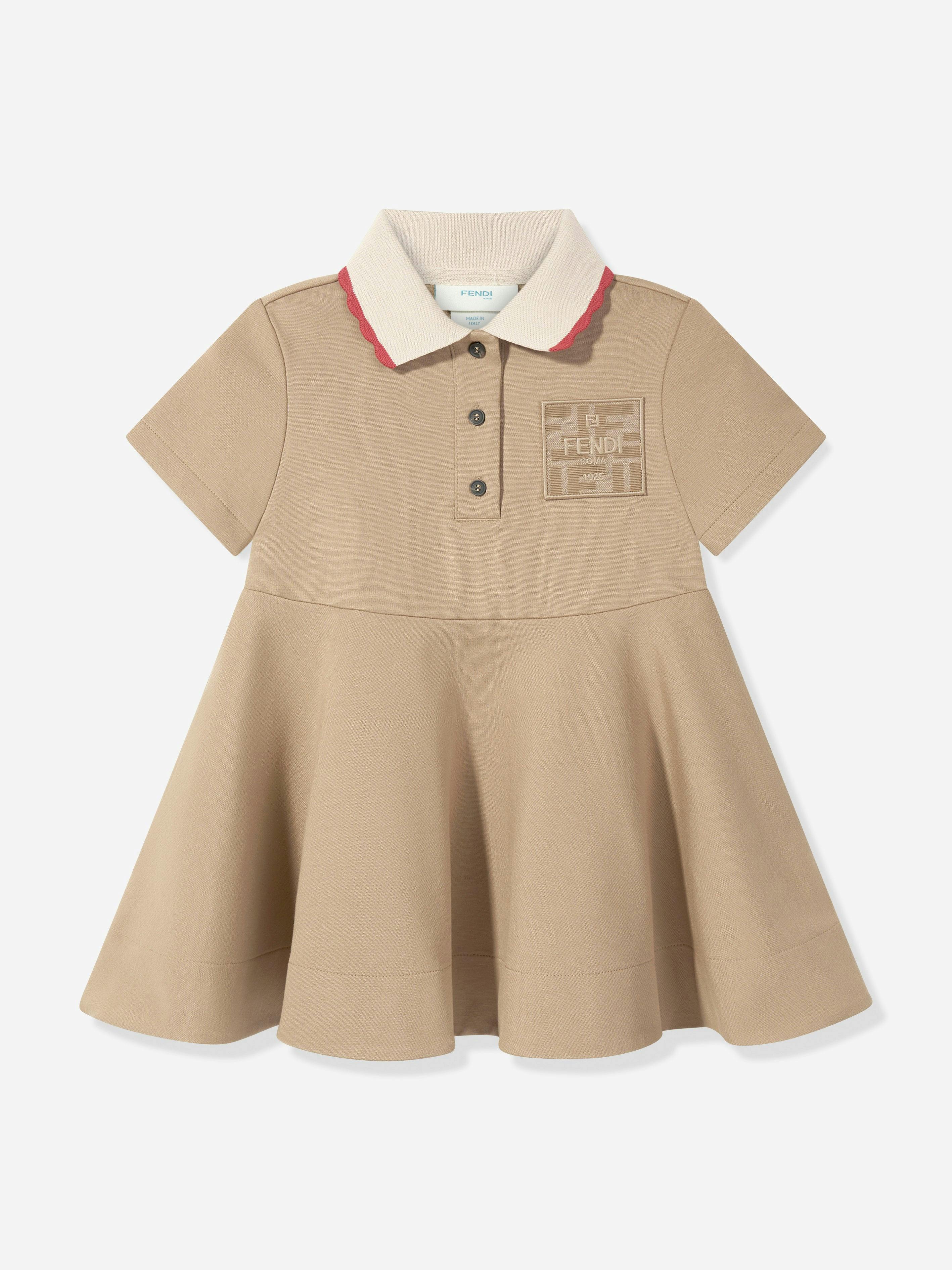 Fendi Kids Girls Beige Fendi Punto Milano Dress In - 12 Yrs
