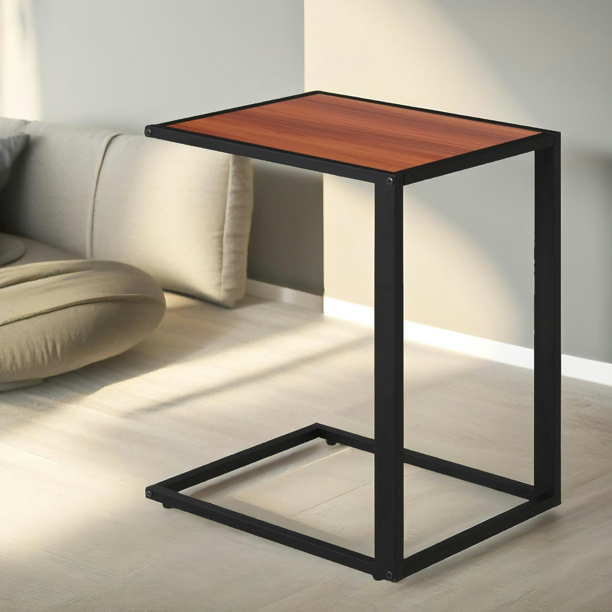 Rackhams Grain/Black Side Table C Shaped Walnut