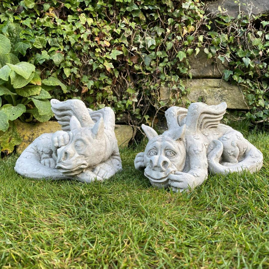 Osn Pair Of Small Laying Dragons Sculptures