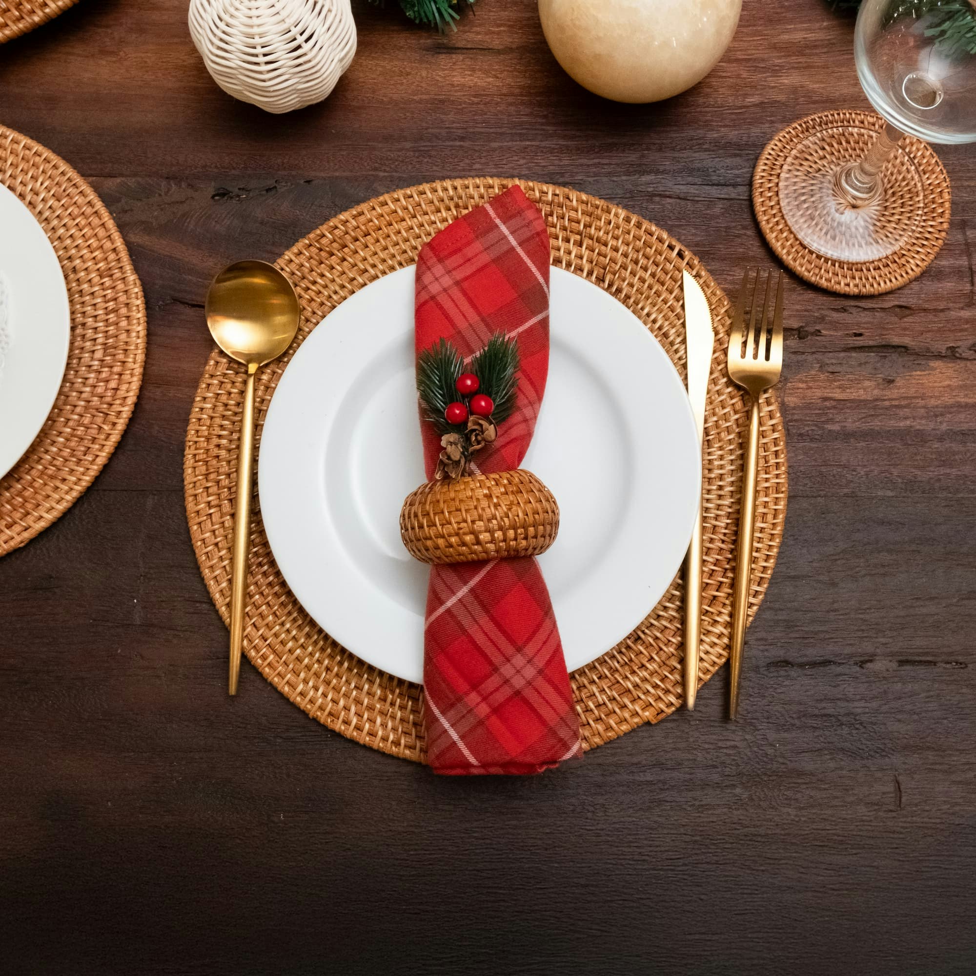 Coastal Villa Homeware Brown Round Rattan Placemats - Honey - 35Cm