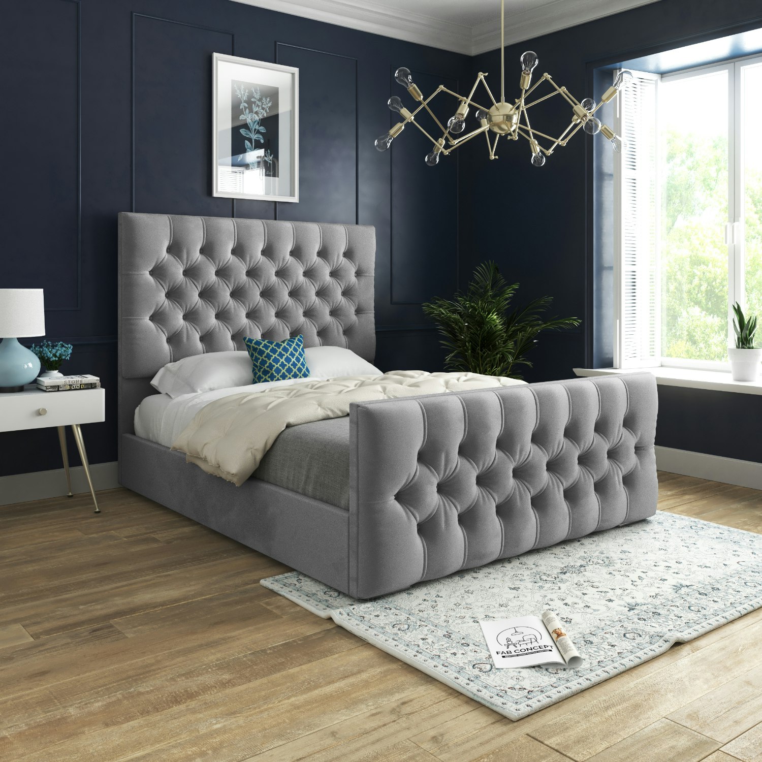 Casa Magna Grey Novara Upholstered Soft Velvet Bed Frame - Single