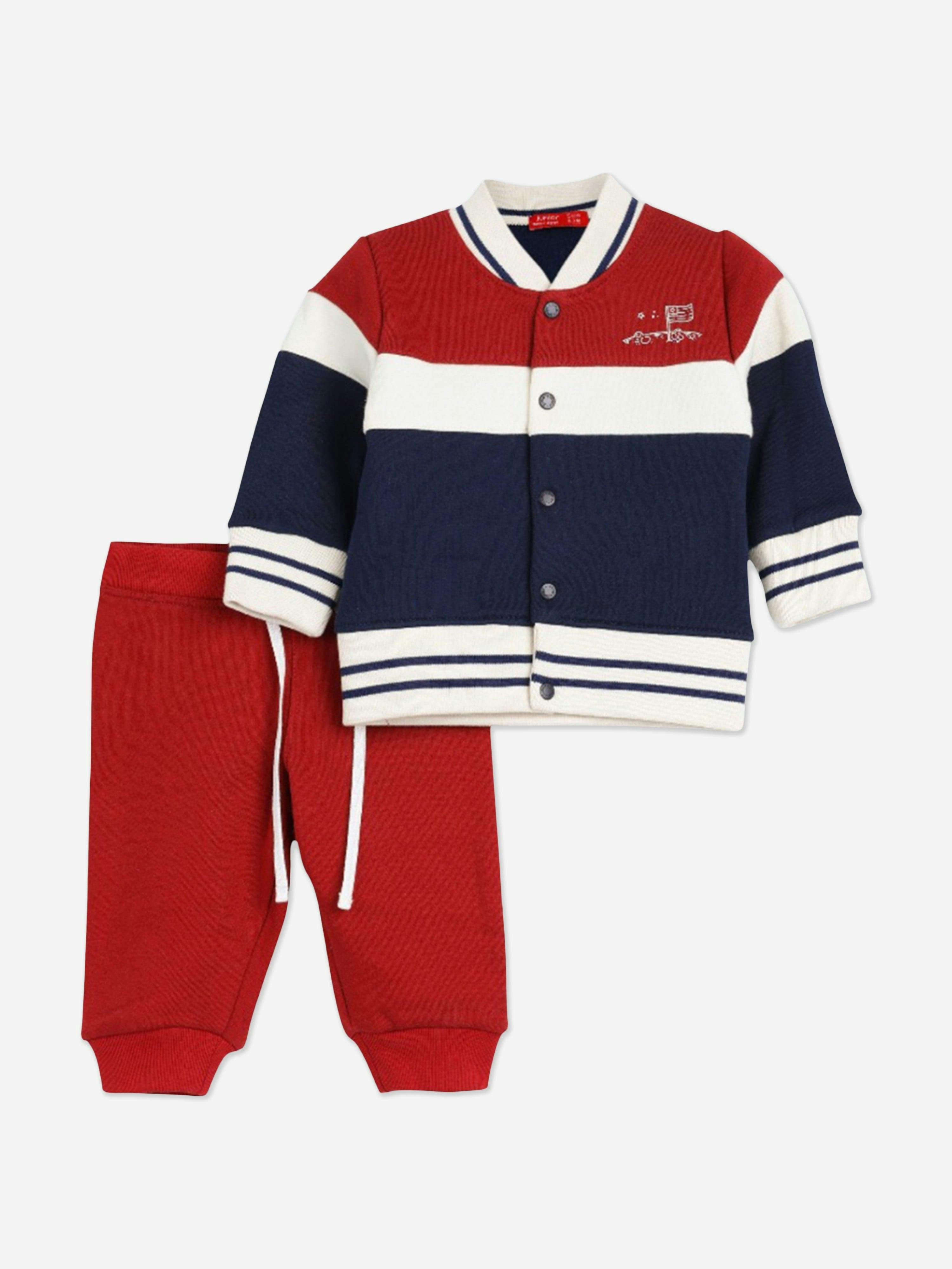 Mininio Men's Red Baby Boys Knitted Jacket And Trouser Set In - 12 - 18 Mths