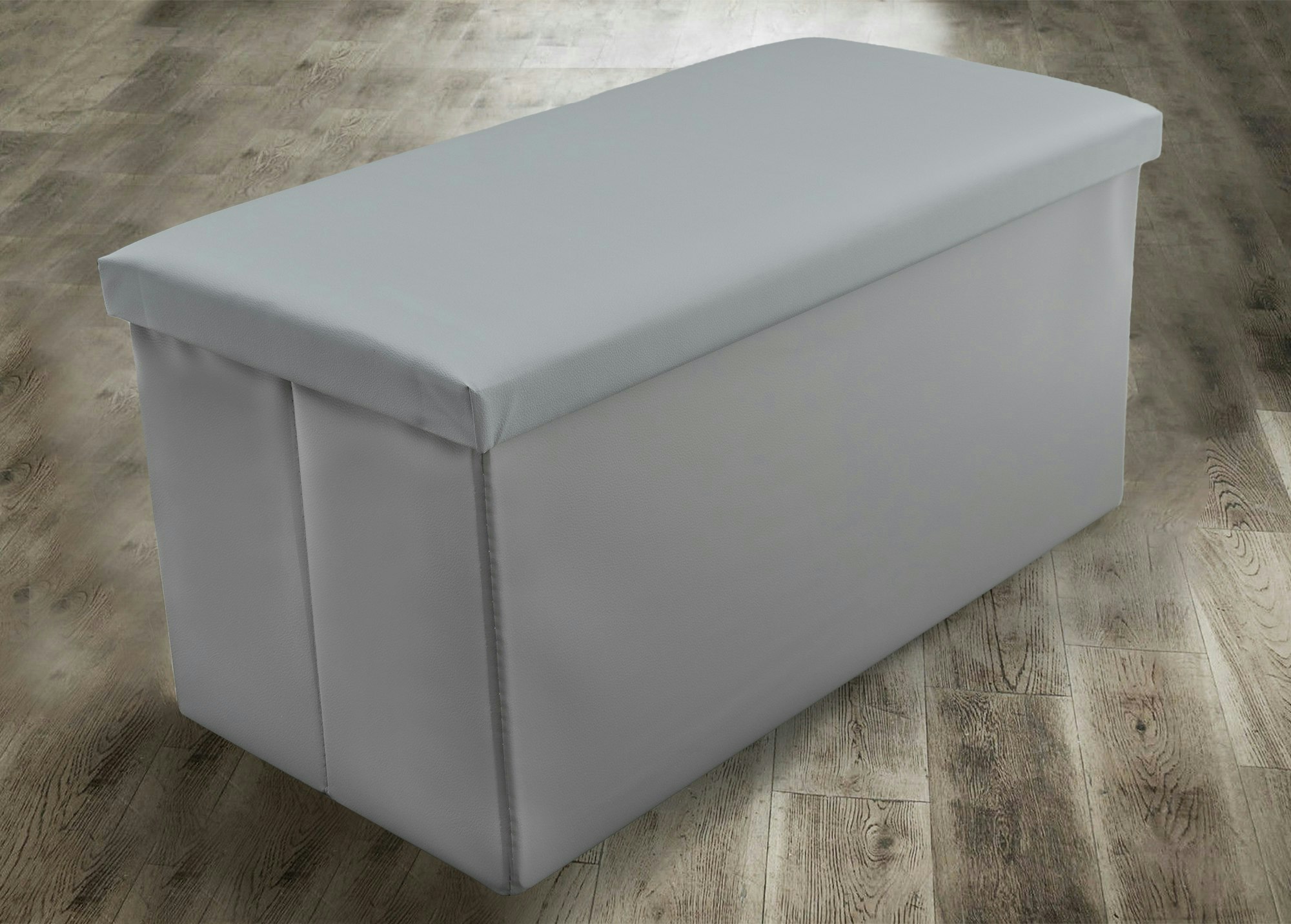 Home Republic Grey Faux Leather Storage Ottoman - 110Cm X 38Cm Foldable