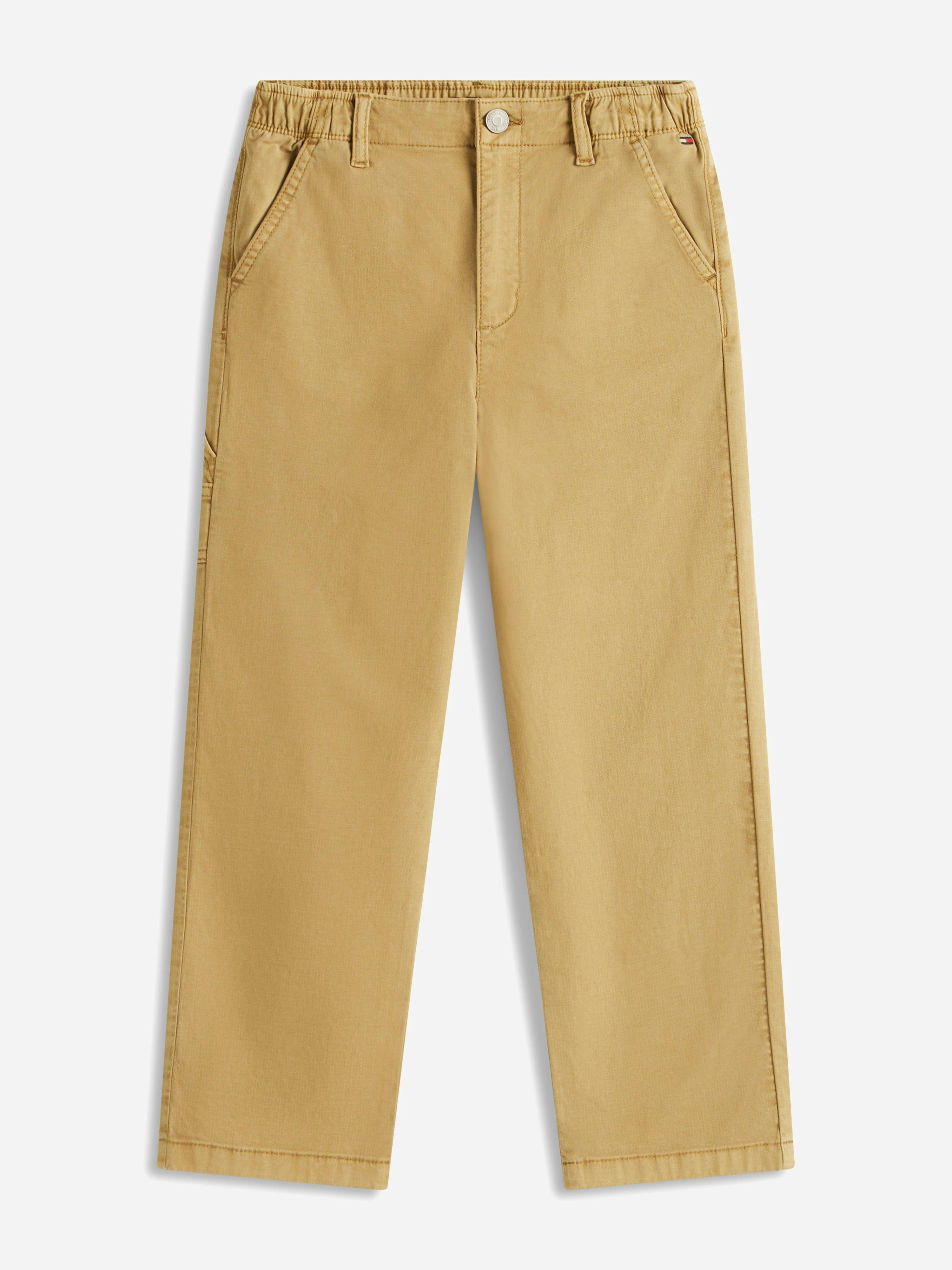 Tommy Hilfiger Boys Beige Herringbone Relaxed Worker Pants In - 12 Yrs