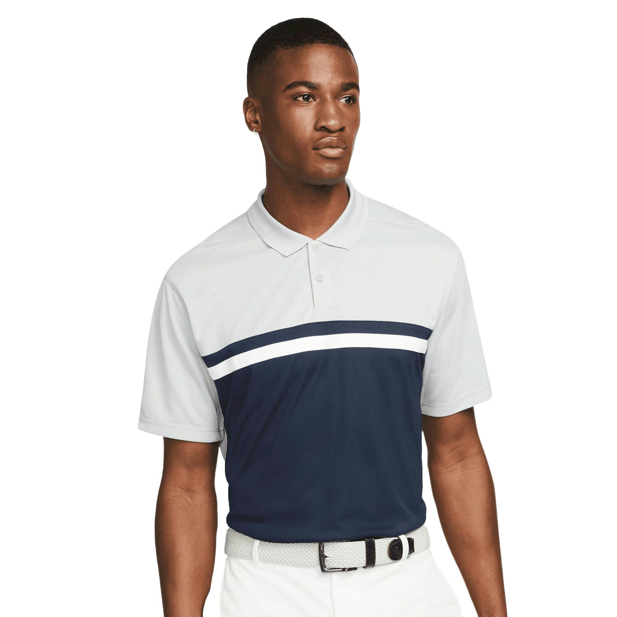Nike Men's Light/Grey/Blue Victory Dri-Fit Golf Polo Shirt - Smoke /Obsidian - Smoke /Obsidian - M - 100% Recycled Polyester