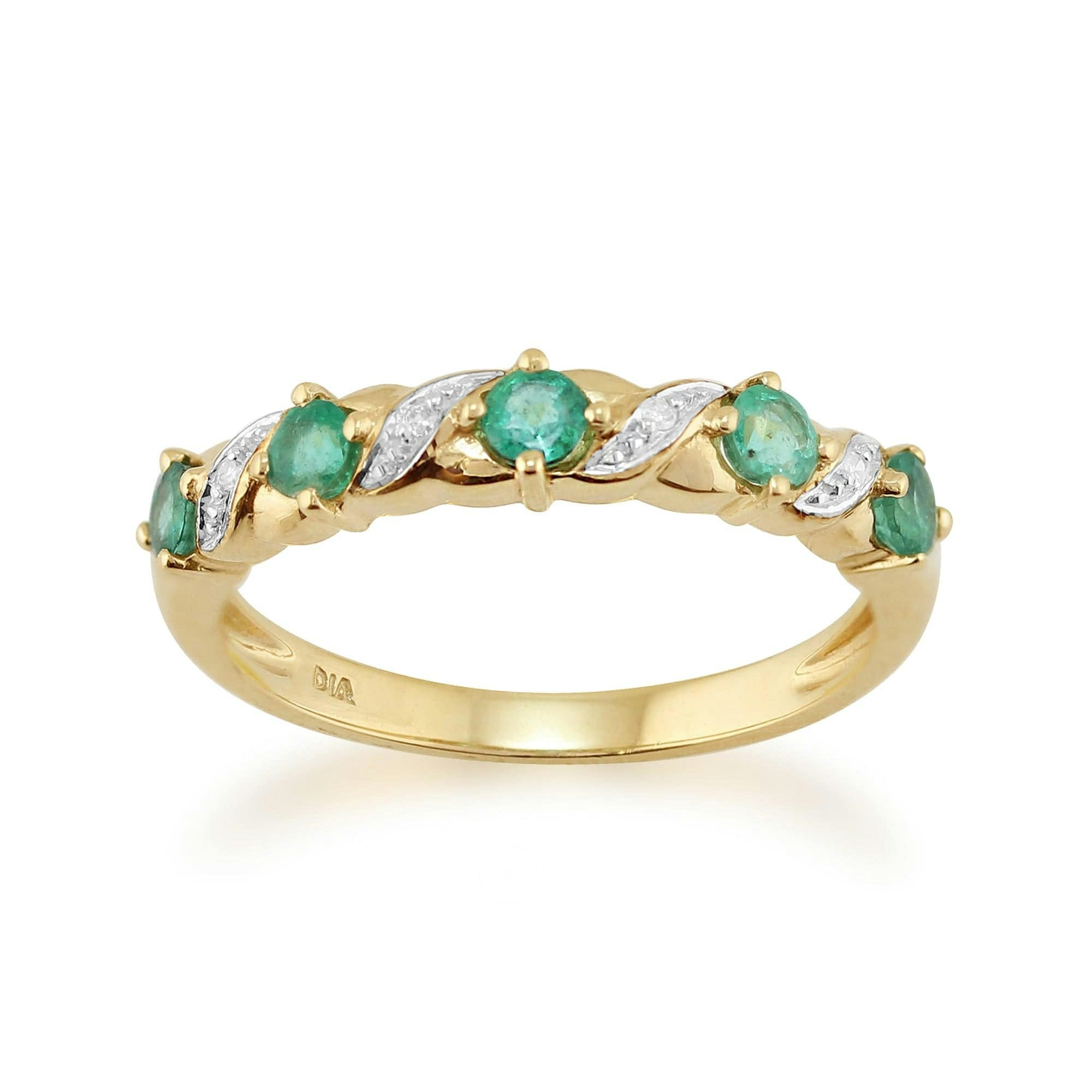 Gemondo Yellow/Gold Classic Art Nouveau Round Emerald & Diamond Half Eternity Ring In 9Ct - Z