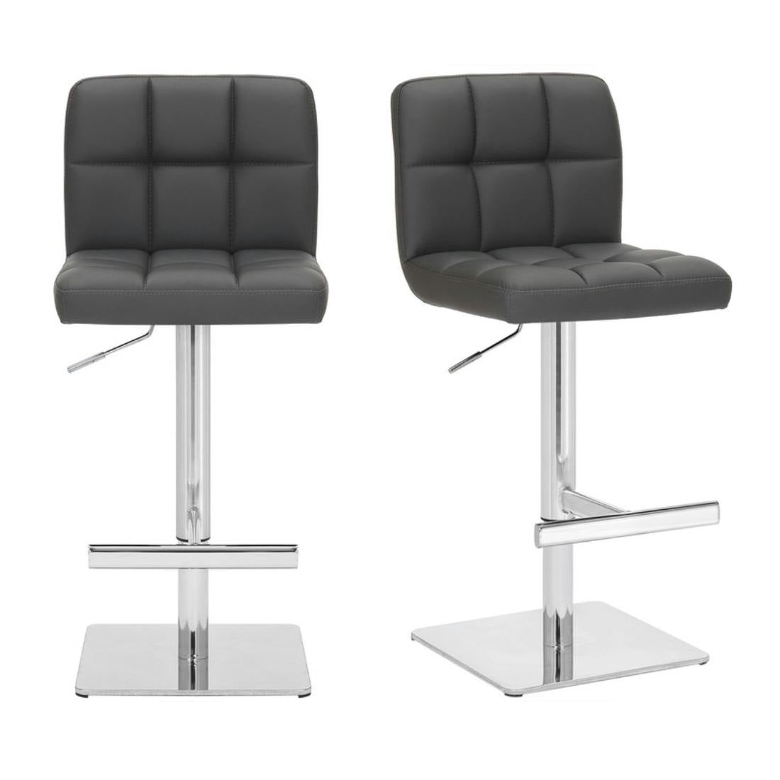 Lamboro Grey Allegro Deluxe Set Of 2 Charcoal Kitchen Bar Stools With Adjustable Swivel, Gas Lift & Weighted Chrome Base