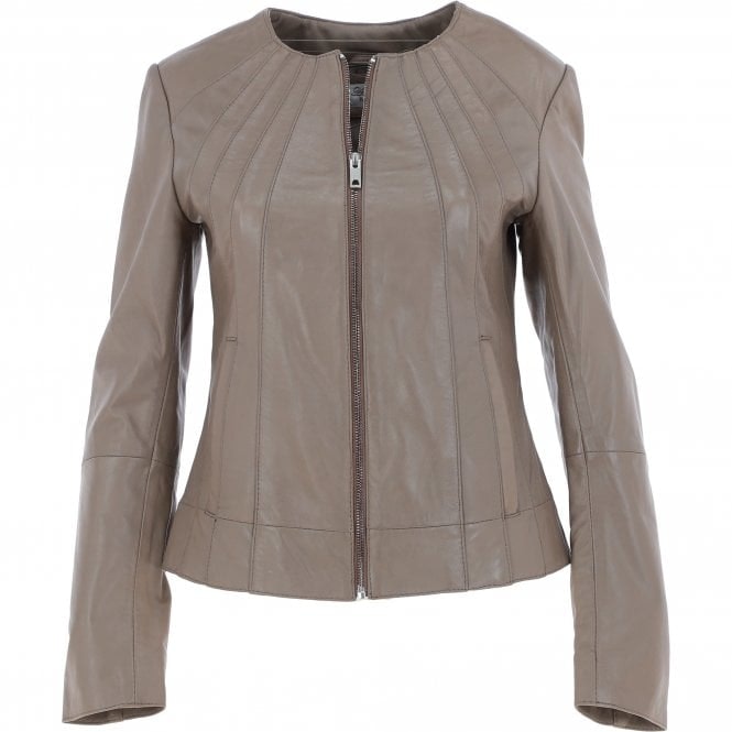 Ashwood Women's Leather Fashion Jacket Aliona: Awl-281 - Leather - Taupe Size 20