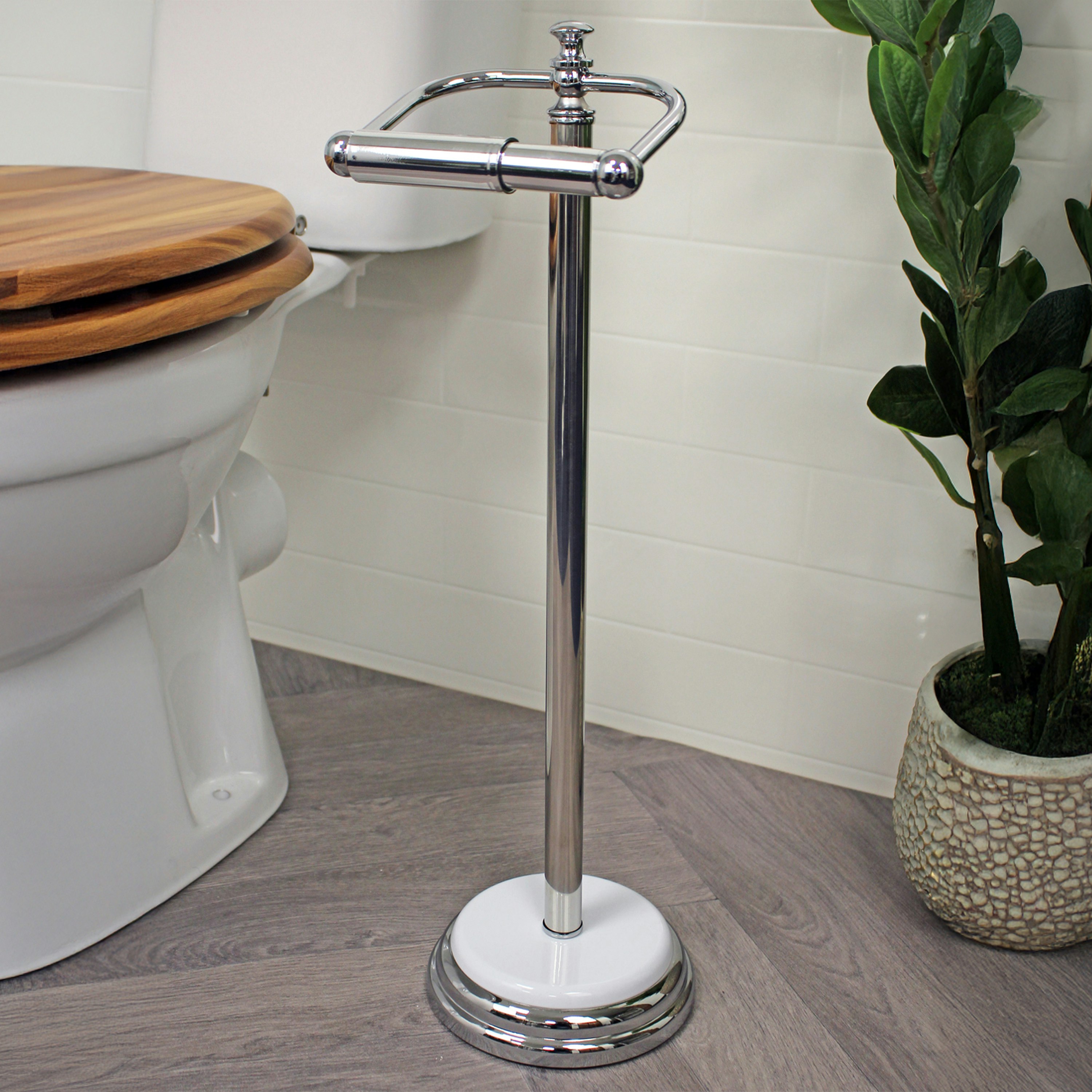 Rackhams White Opera /Chrome Freestanding Toilet Roll Holder