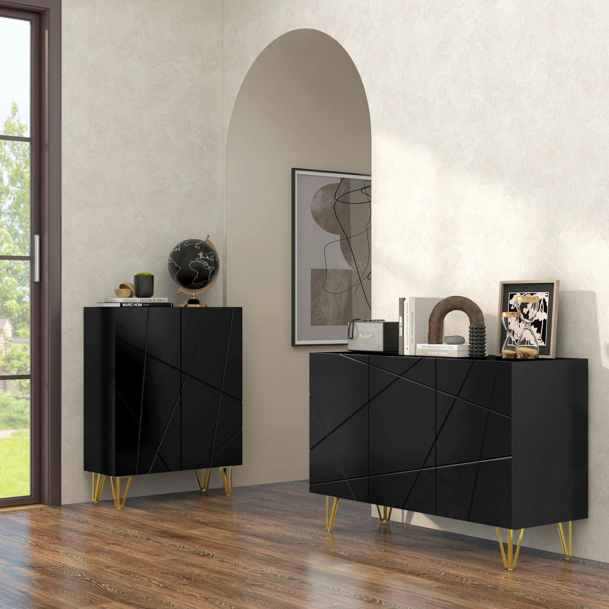 Rackhams Black Freestanding Storage Cabinet With Adjustable Shelves For Living Room
