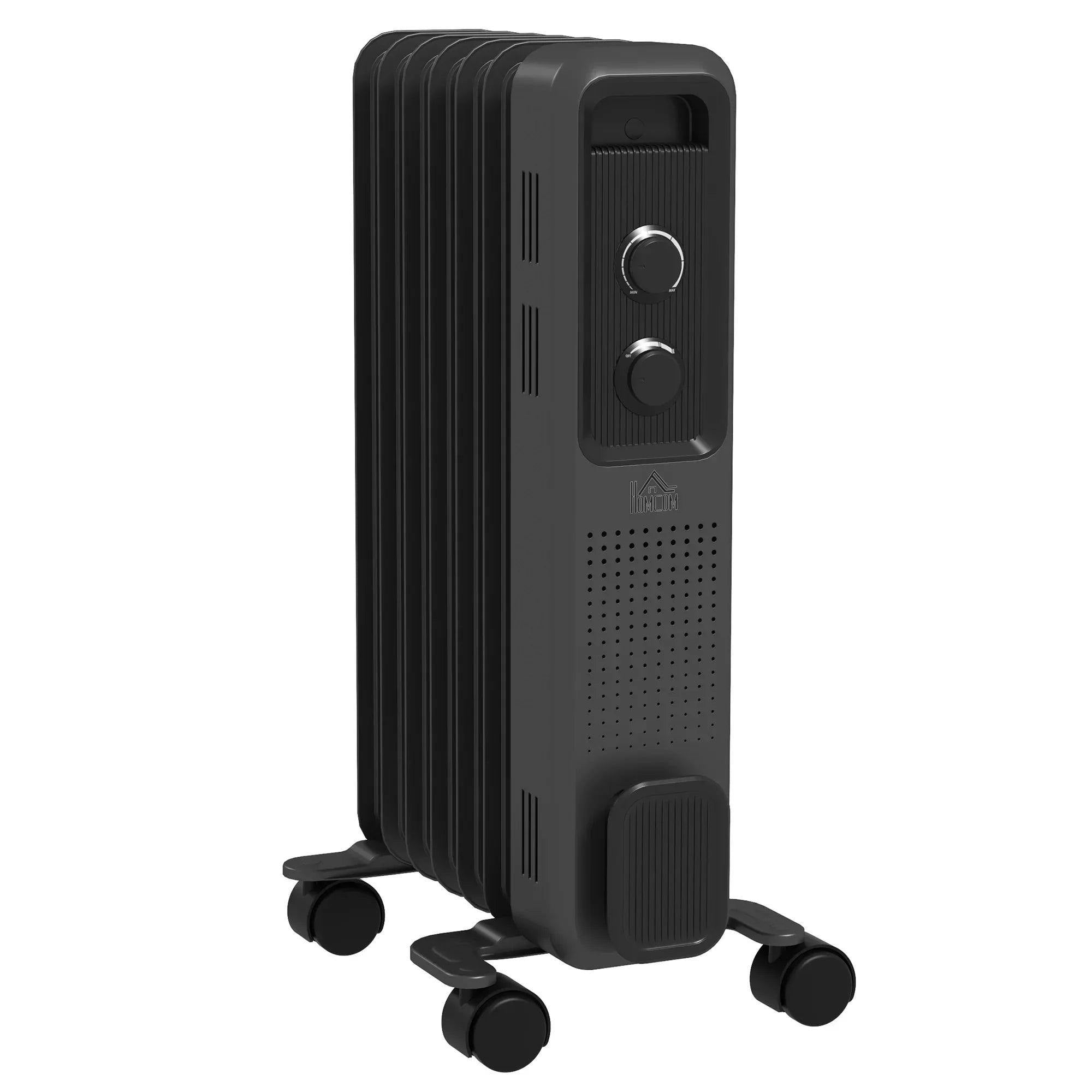 Bobobiy Grey 1500W Oil Filled Radiator, Portable Electric Heater With 3 Heat Settings, Safety Cut-Off And Wheels,