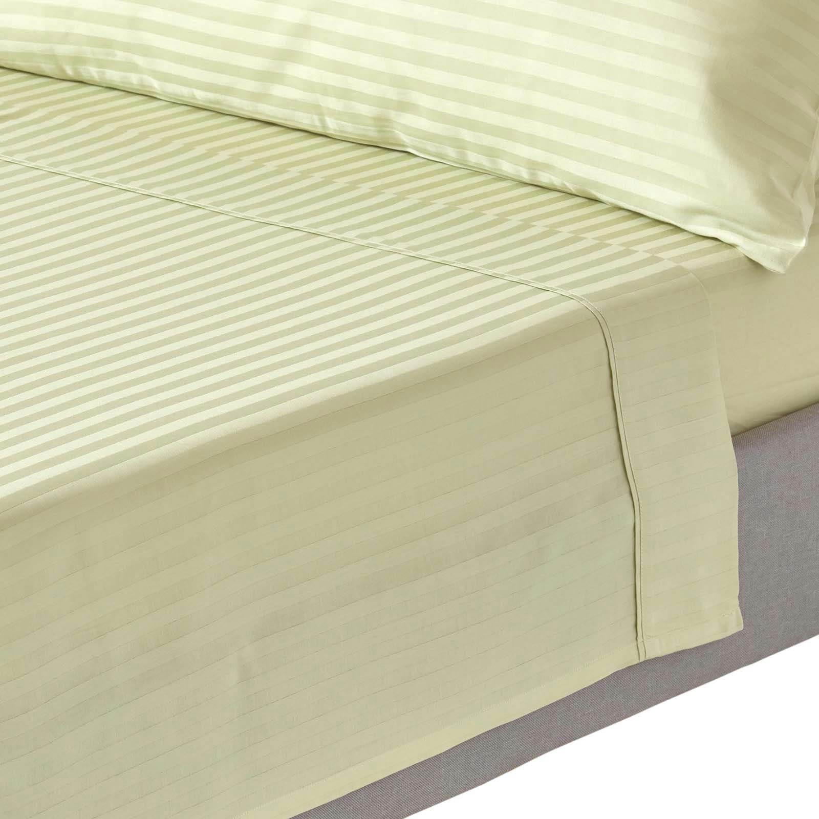 Rackhams Green Silky 330 Tc Egyptian Cotton Satin Stripe Flat Sheet - Sage - King