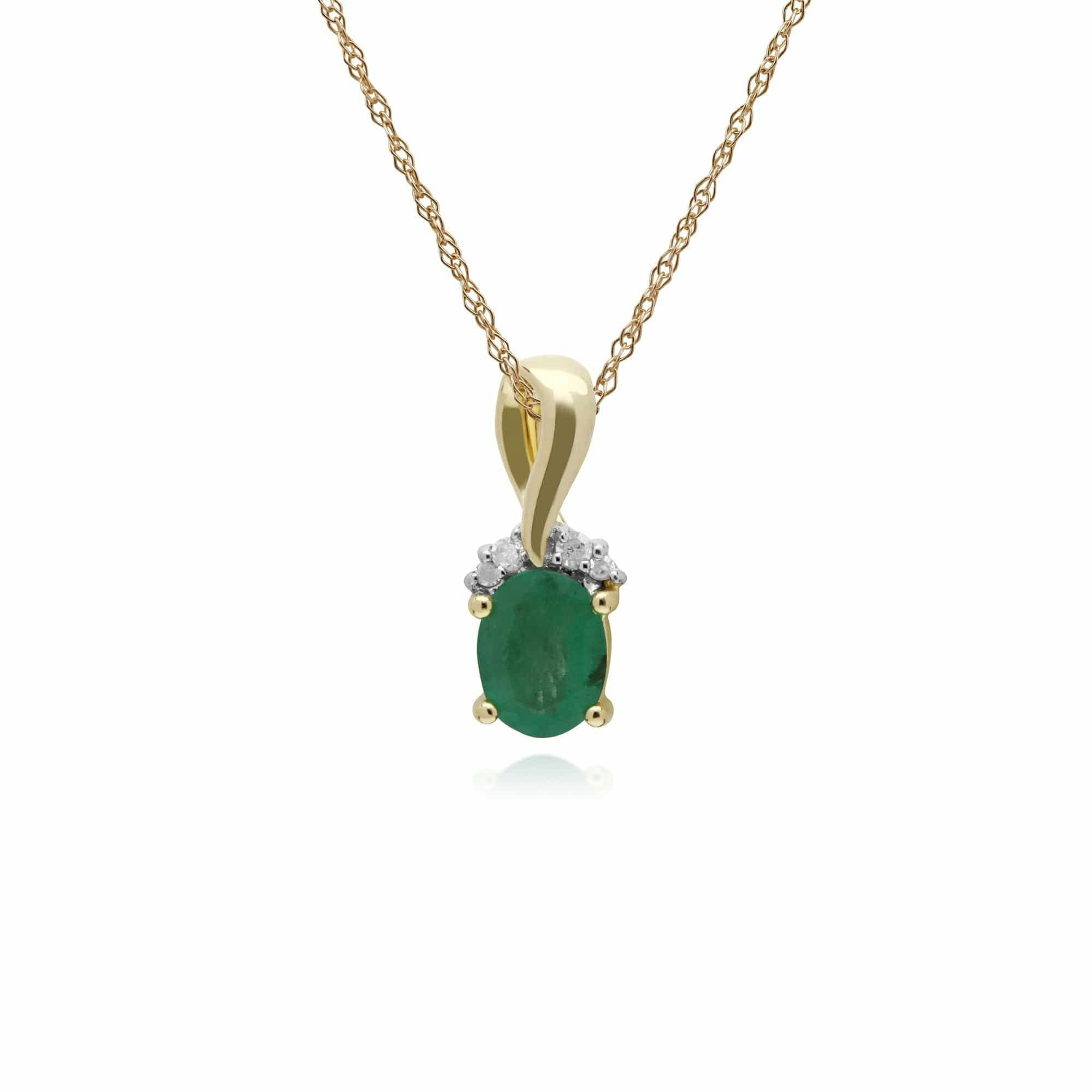 Gemondo Yellow/Gold Classic Oval Emerald & Diamond Twisted Bale Pendant In 9Ct - Classic 0.37Ct Oval Emerald & Diamond Twisted Bale Pendant In 9Ct