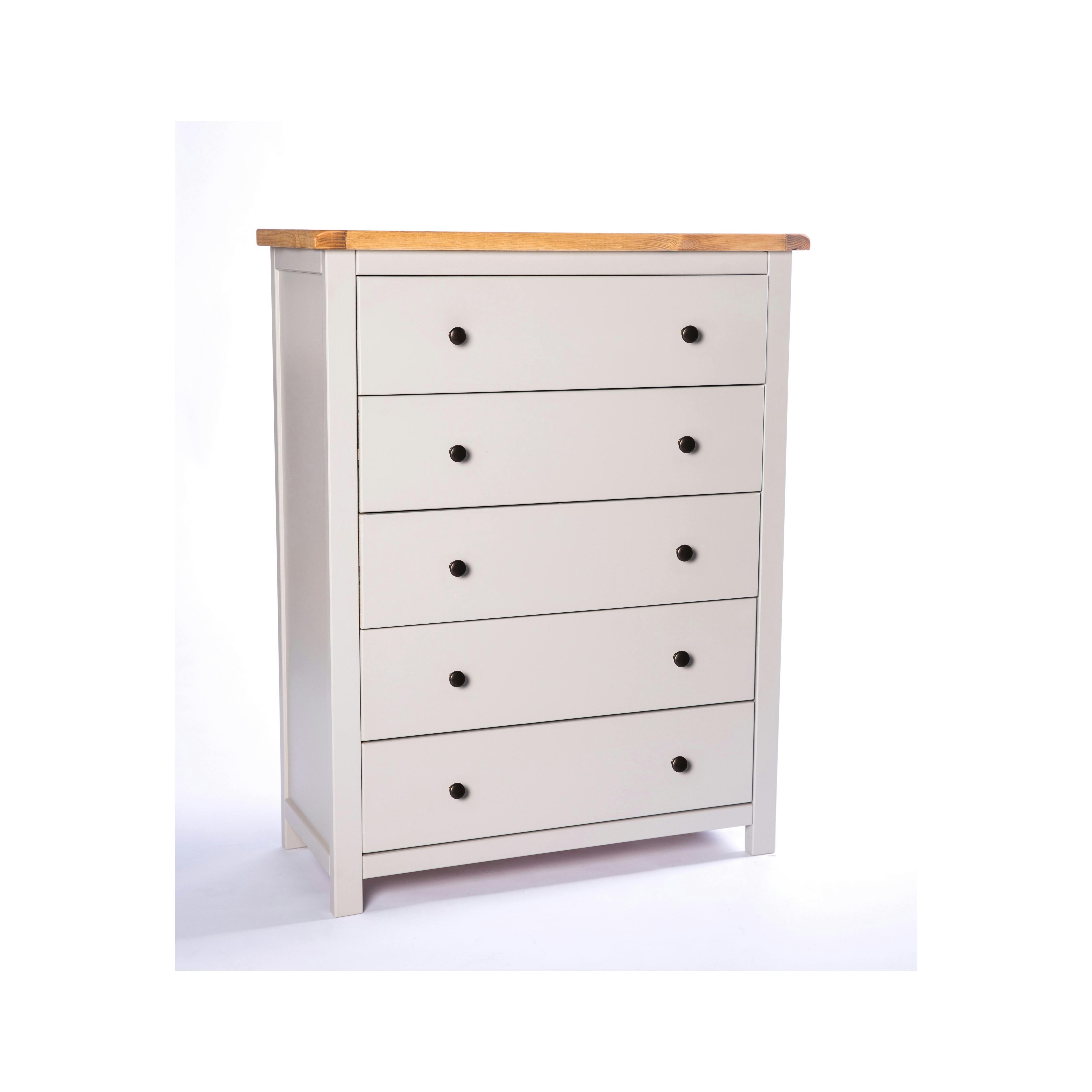 Rackhams Light/Grey Argenta 5 Drawer Chest Of Drawers Brass Knob