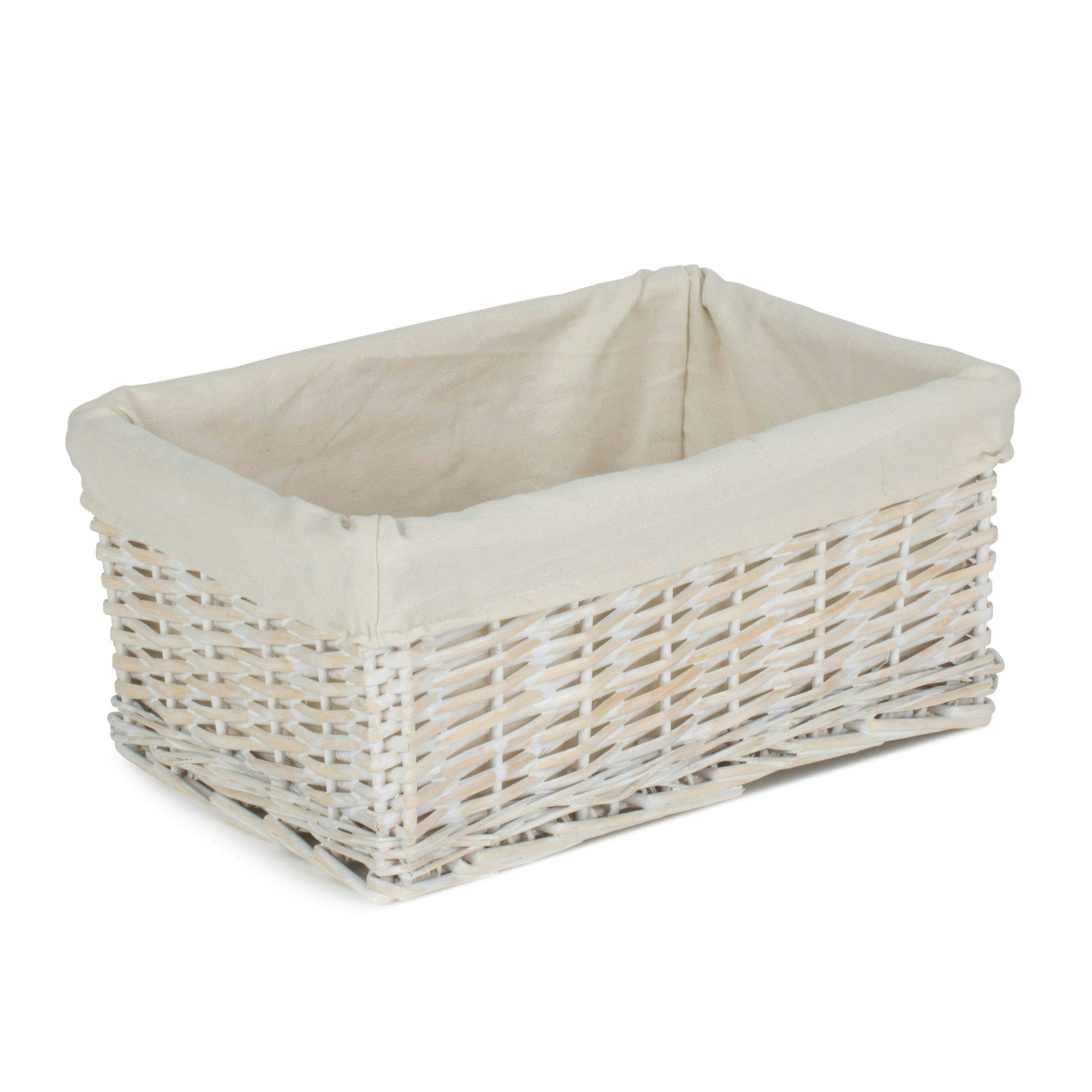 Rackhams Red/White Whitewash Wicker Storage Basket With Lining - Medium