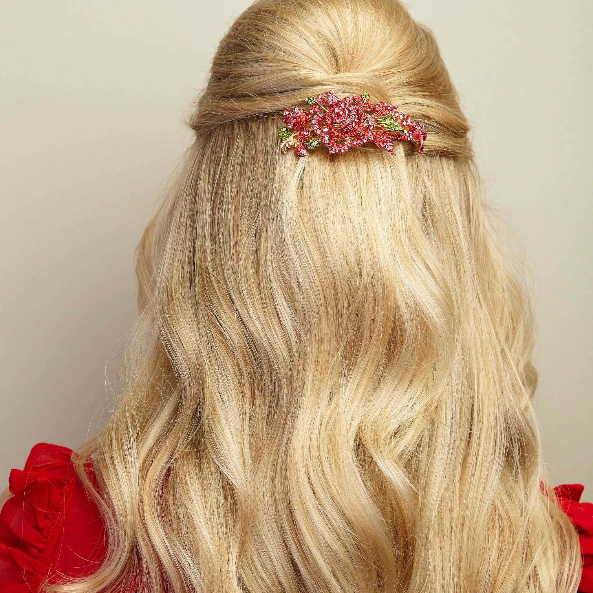 Queenmee Accessories Red Flower Hair Clip With Diamante