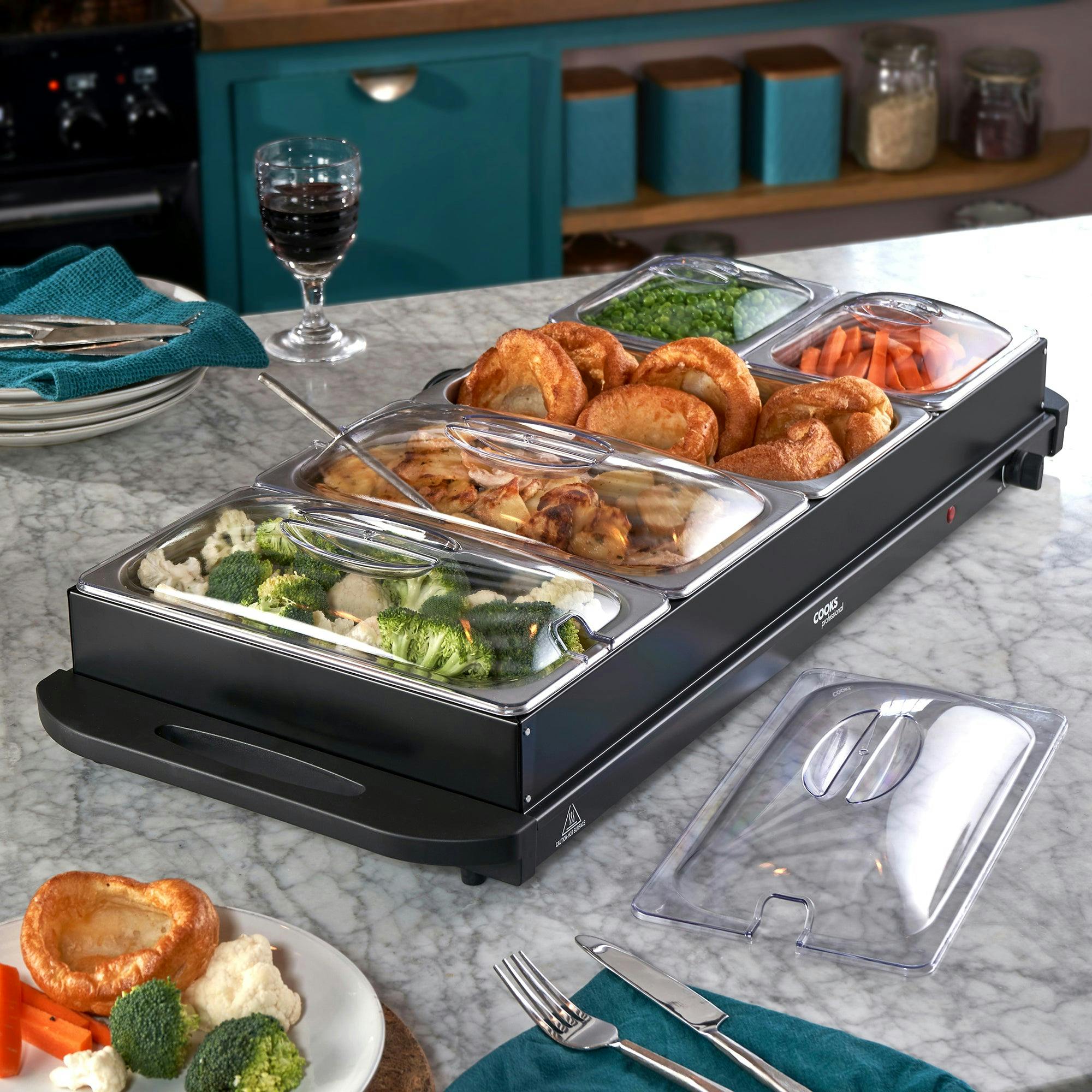 B&Q -  5-Section Buffet Warmer 9.6L With Hotplate Function & Adjustable TempElectric Food Serving TrayBlack - Image 5