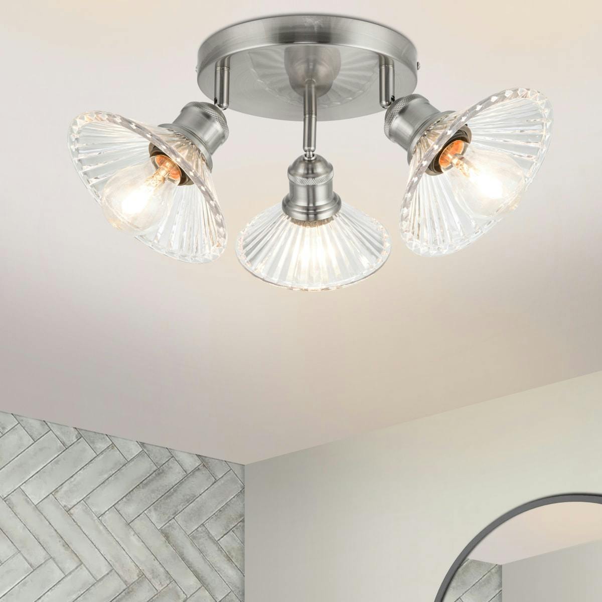 Rackhams Light Milan Bathroom Clustered Ribbed Glass Spot - Brushed Nickel