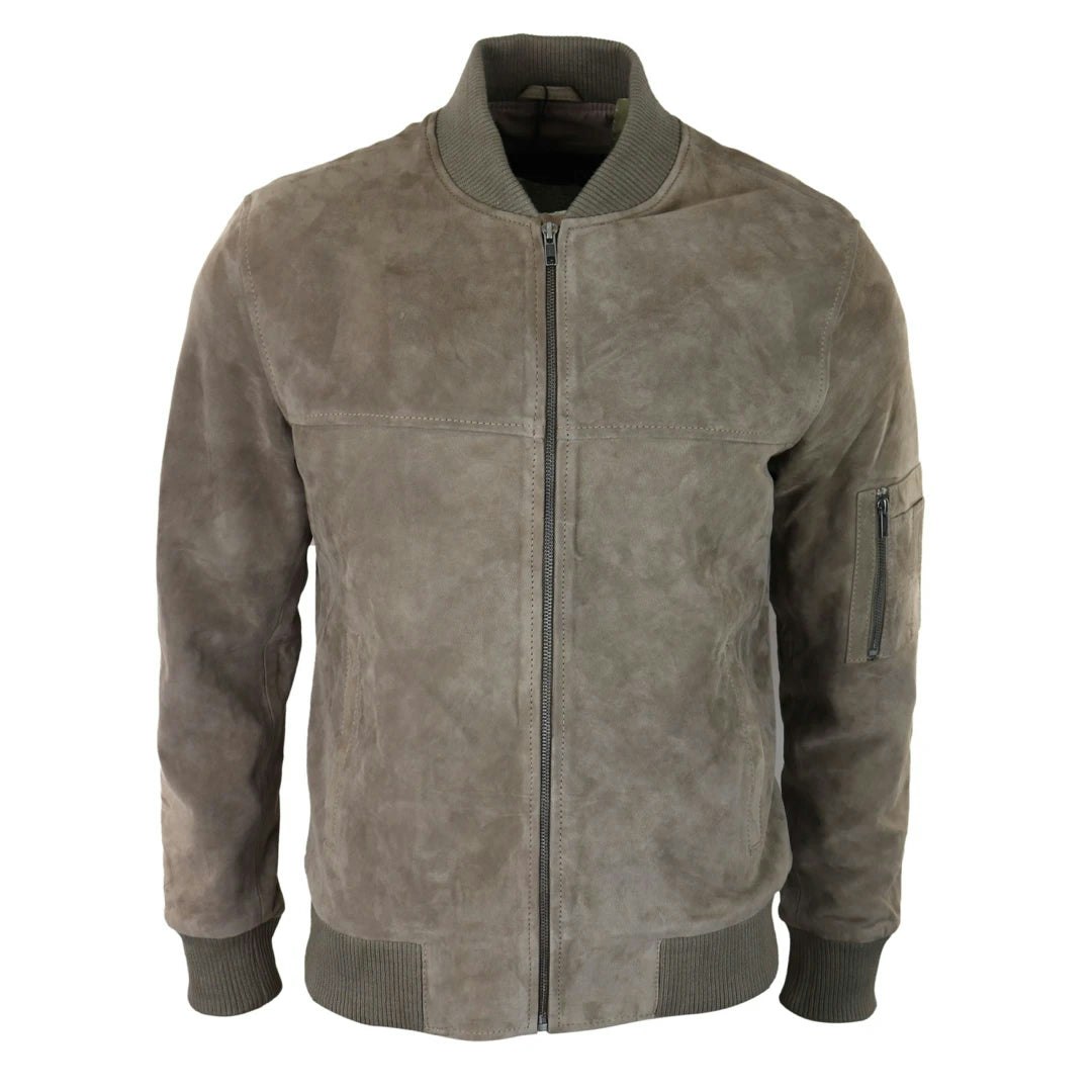 Infinity Leather Men's Beige Leather Company Genuine Suede Bomber Jacket Leather Casual Varsity Vintage Smart Casual - 5XL