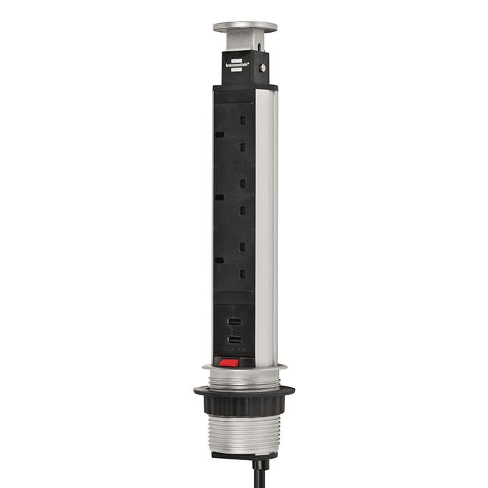 Brennenstuhl Tower Pop-Up Extension Lead with USB Ports - Black - 3 Sockets - 2m Cable - Retractable - Image 2