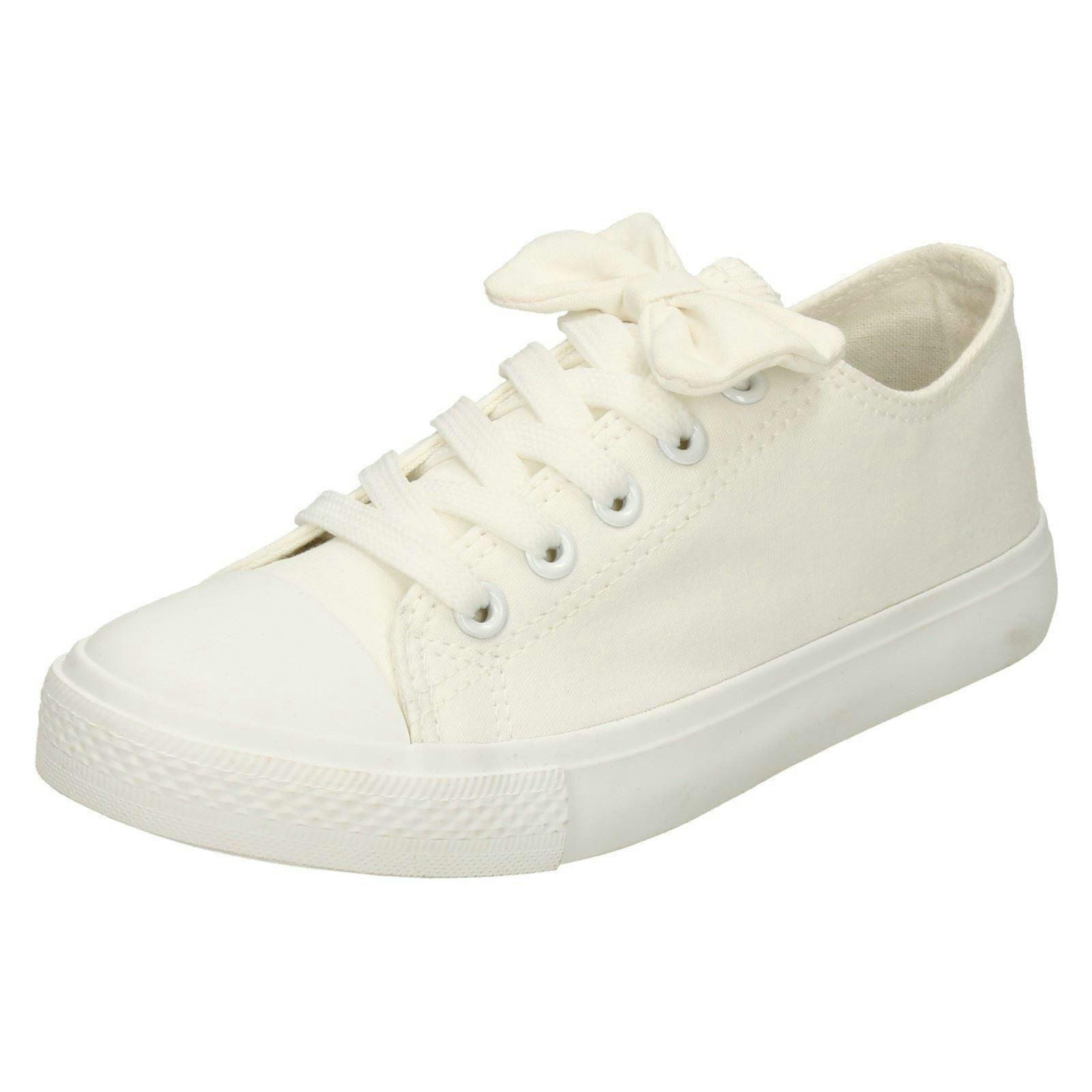 Spot On Girls White Flat Lace Up Pumps - Uk 3 Child