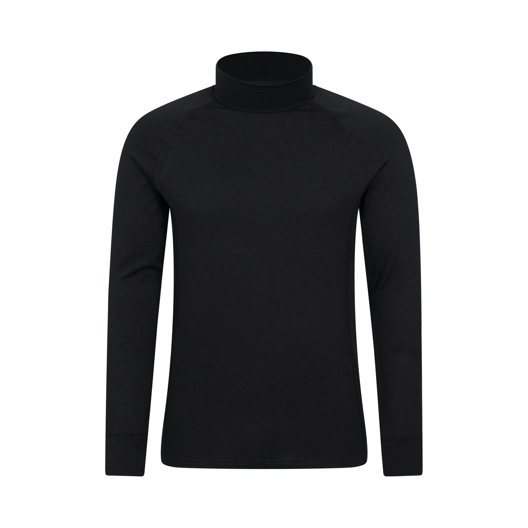 Mountain Warehouse Men's Black Summit Merino Wool Funnel Neck Thermal Top - Xxs - 100% Mixed