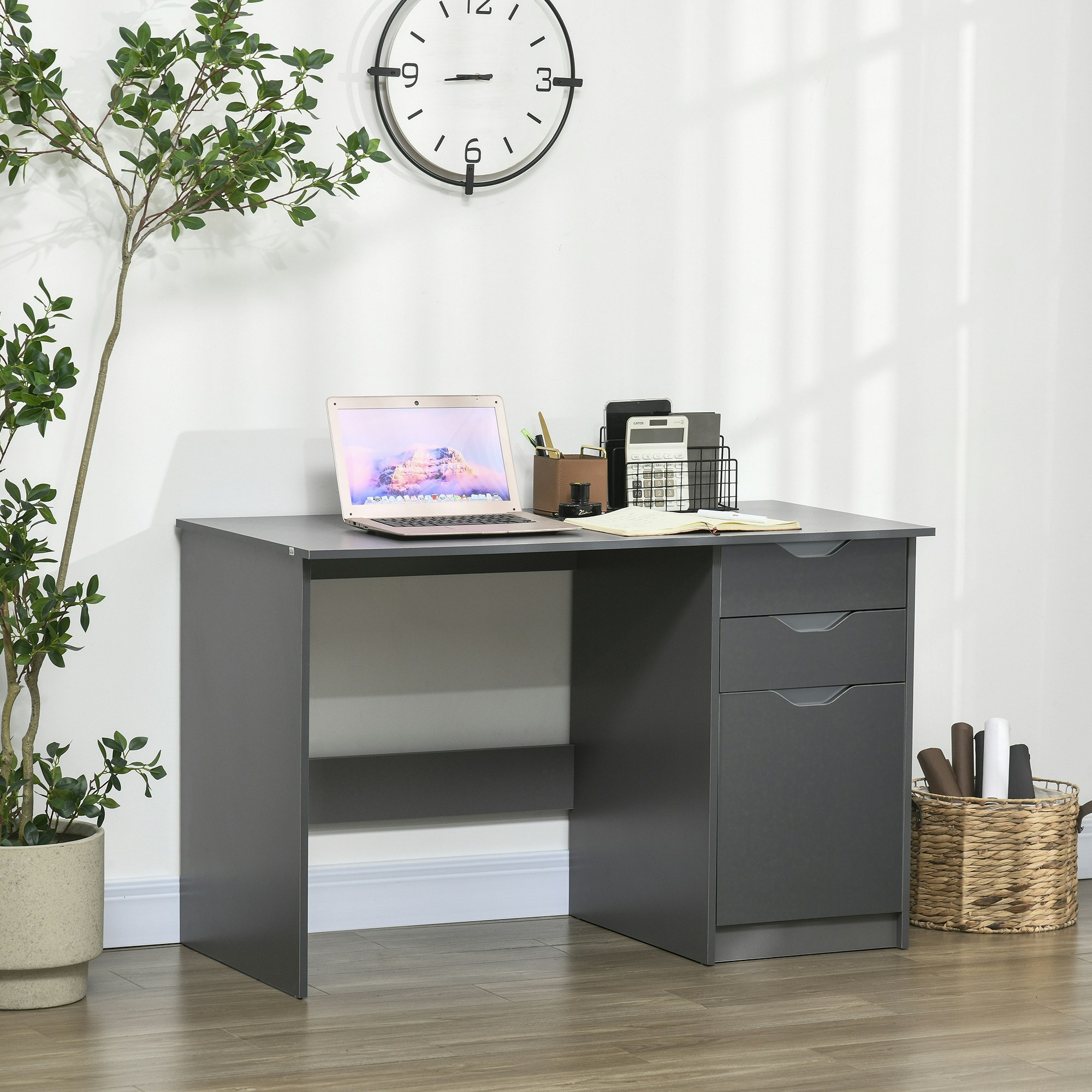 Homcom Grey Computer Desk W/ Drawers Modern Writing Workstation