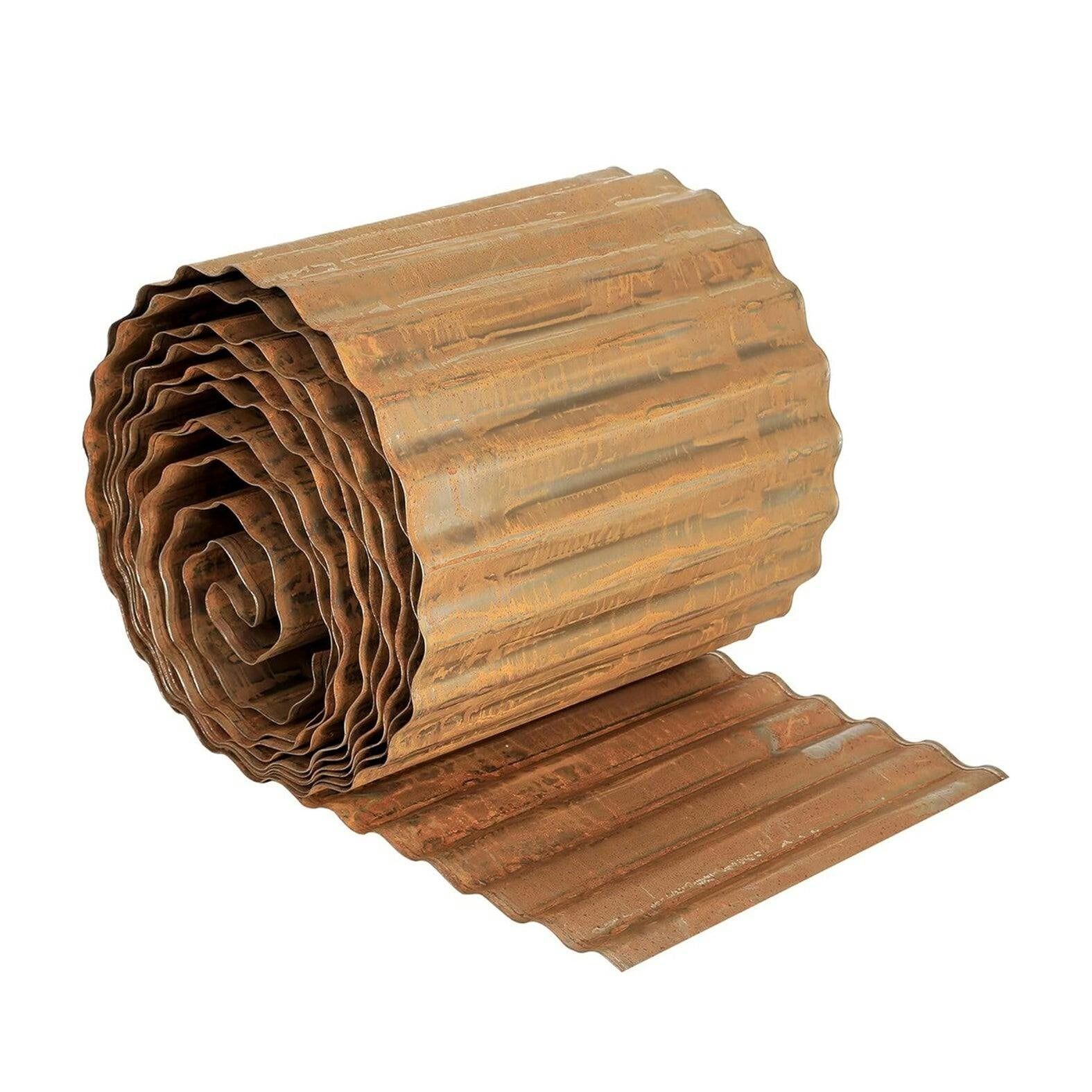 Rackhams Silver/Black Corrugated Metal Garden Border Roll – 5M / 6M / 12M Long Rolls - Rust - 3M
