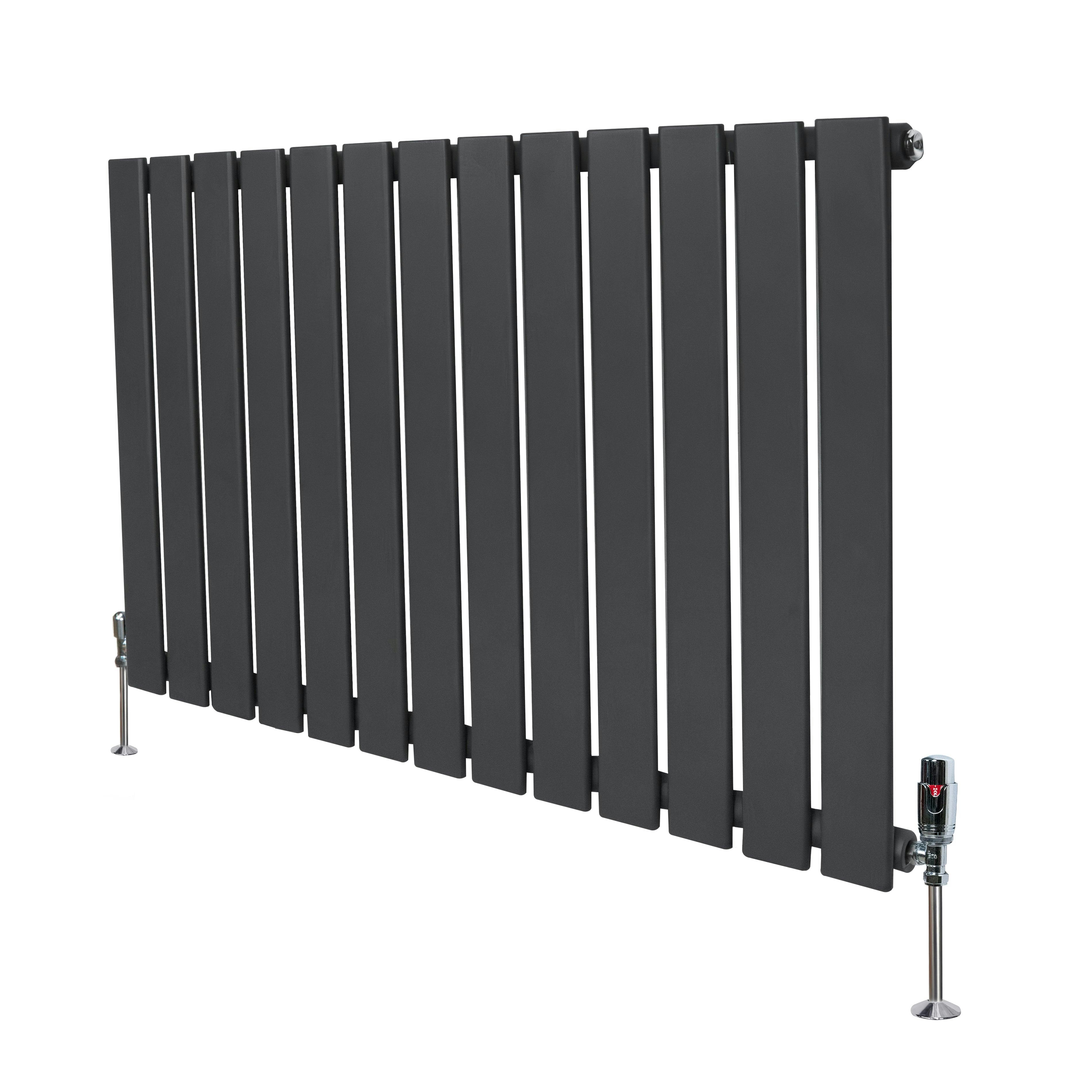 Monstershop Anthracite/Grey Flat Single Column Radiator & Valves – 600Mm X 910Mm –