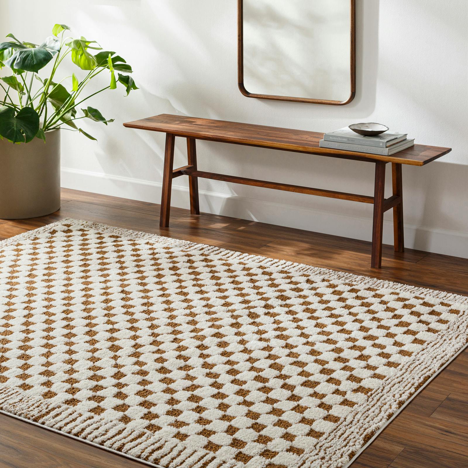 Livabliss Ivory/Brown Freud-Modern High Pile Checkered Rug - 160 X 213 Cm