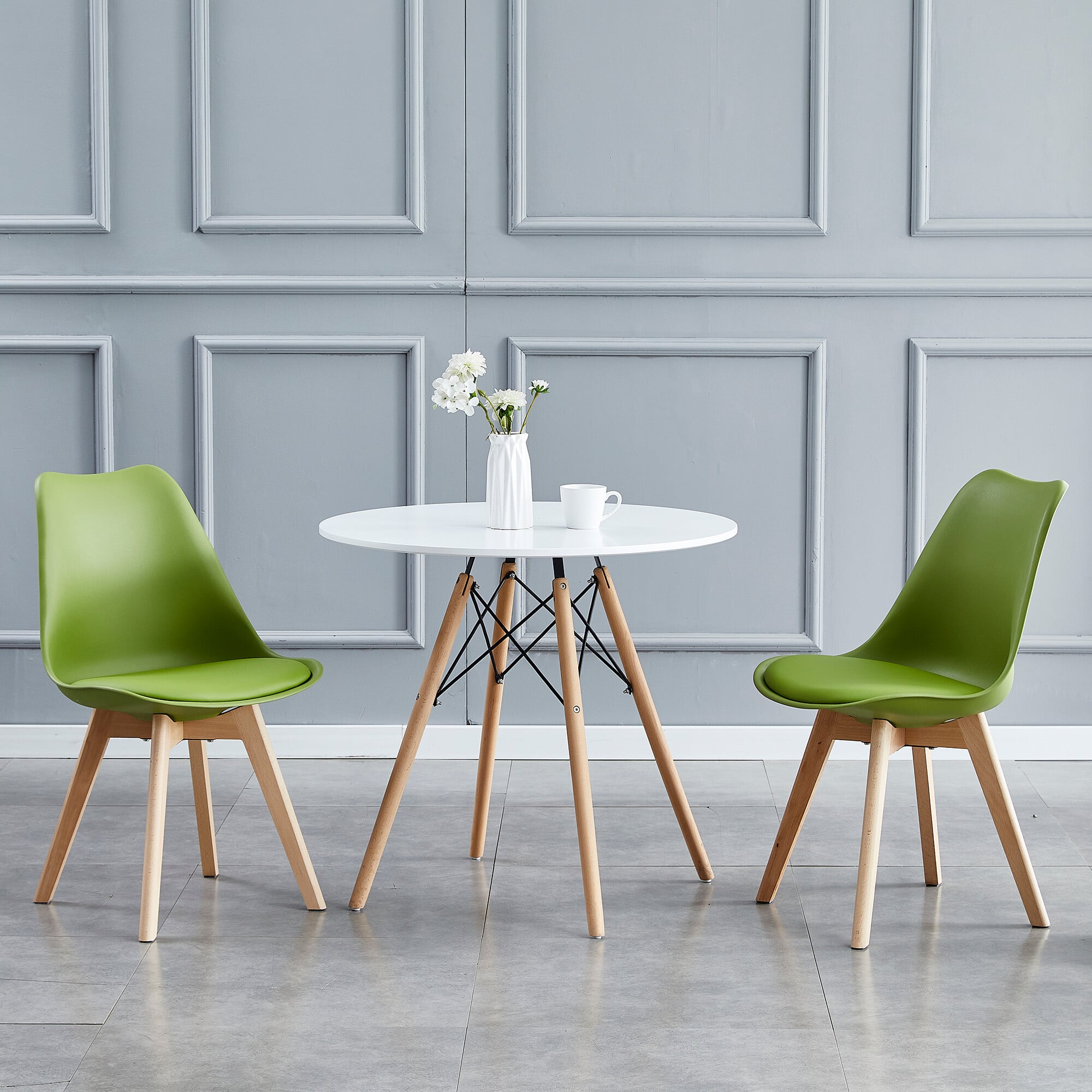 Rackhams Green Set Of 2 Dining Chairs With Solid Wooden Legs And Seat Cushion Pad Eva