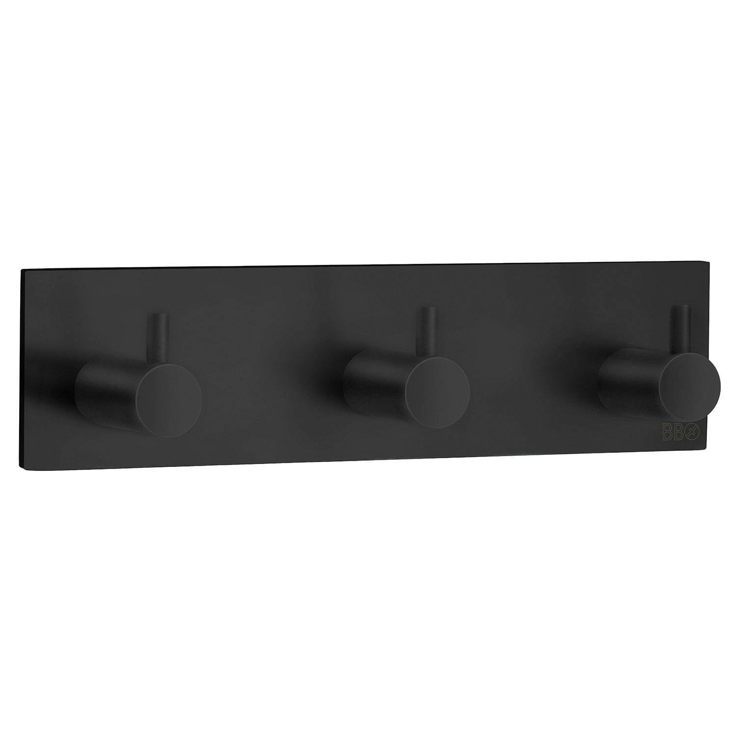 Beslagsboden Black Stainless Steel Triple Towel Hook (180 X 45Mm) Self Adhesive Bathroom Wall Mounted