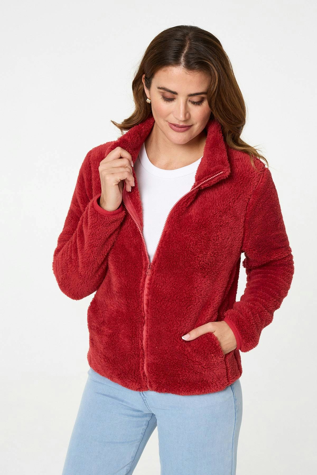 Izabel London Coral Soft Texture Zip Front High Neck Fleece - 16