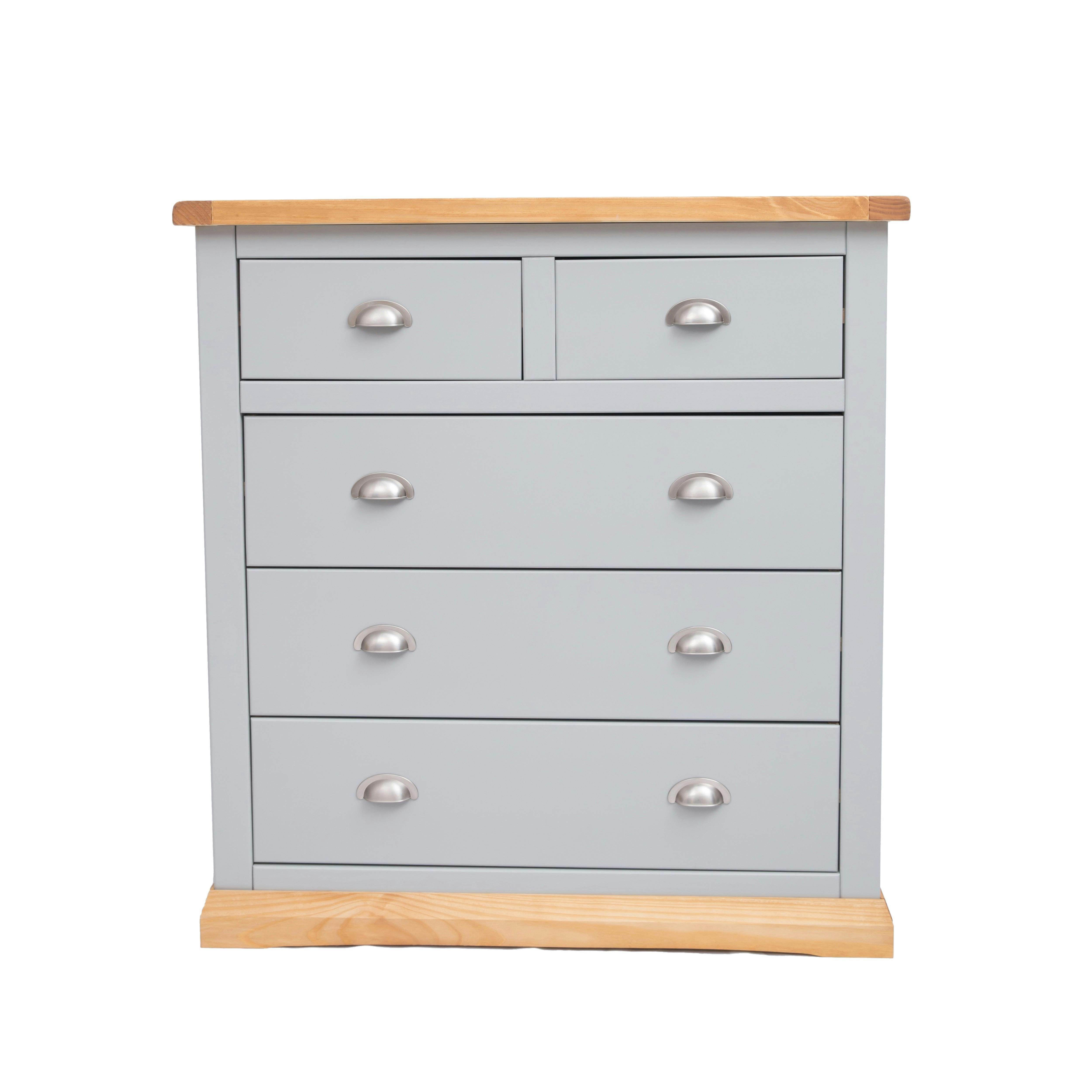 Rackhams Light/Grey Bomporto 5 Drawer Chest Of Drawers Chrome Cup Handle