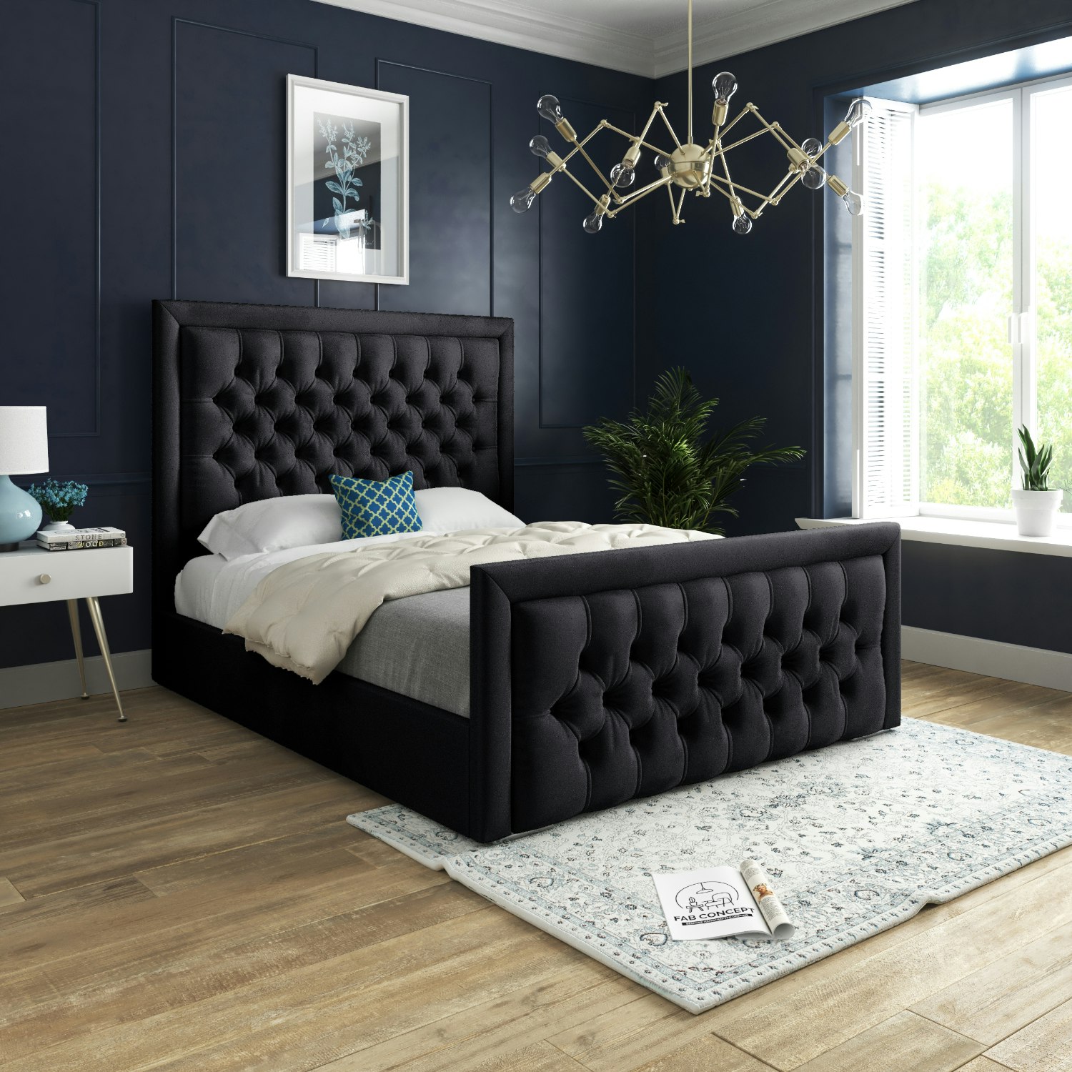 Rackhams Black Roxy Upholstered Soft Velvet Metal Bed Frame - Charcoal - Small Single