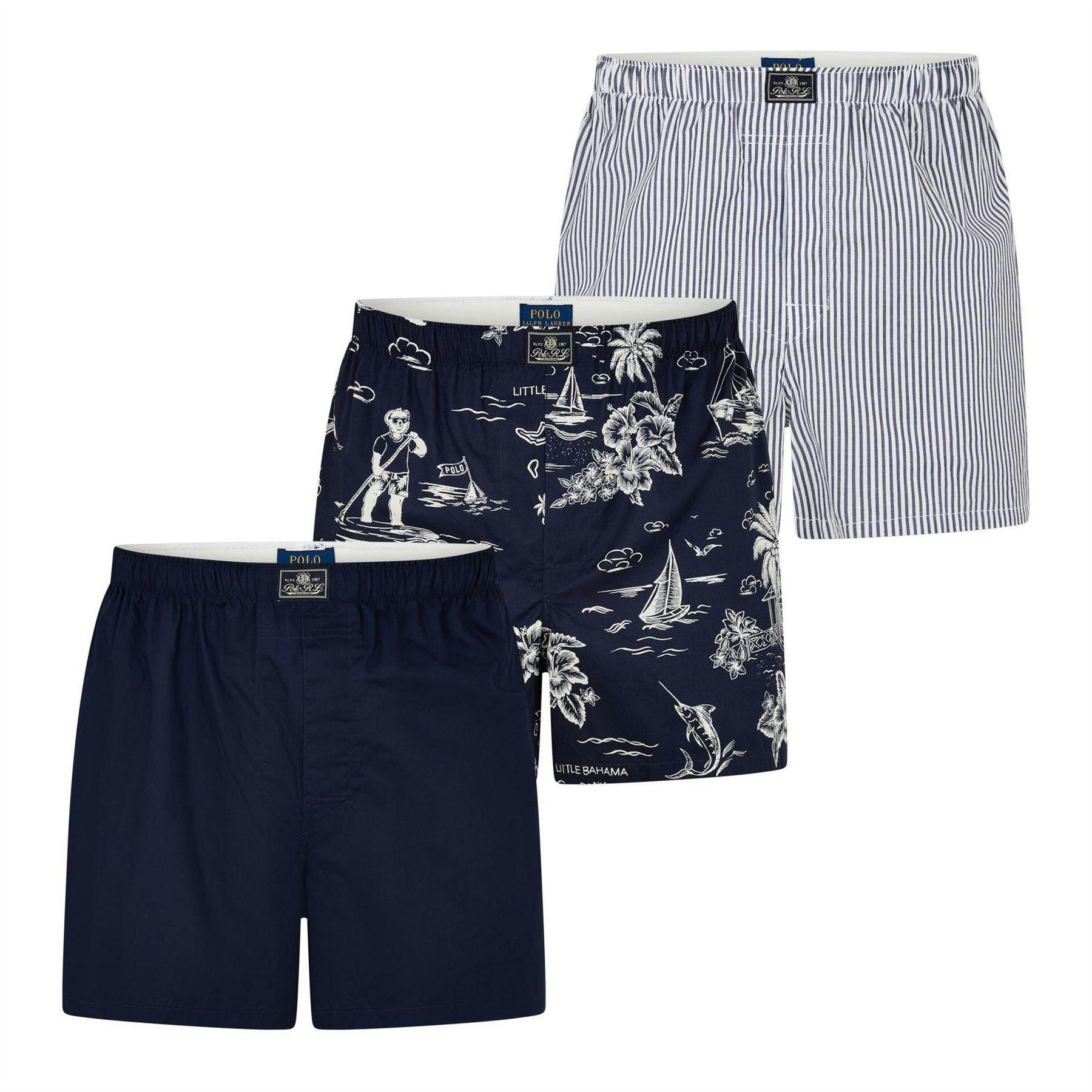 Ralph Lauren Men's Brown Boxer Shorts (Pack Of 3) - Navy/Bear - L - Navy/Bear - 100% Mixed