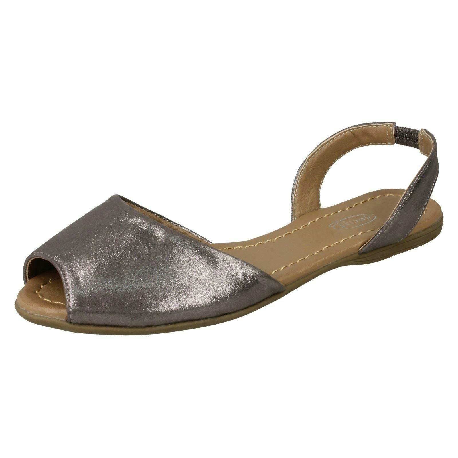 Spot On Women's Light Flat Slingback Mule Sandals - Pewter - Uk 5