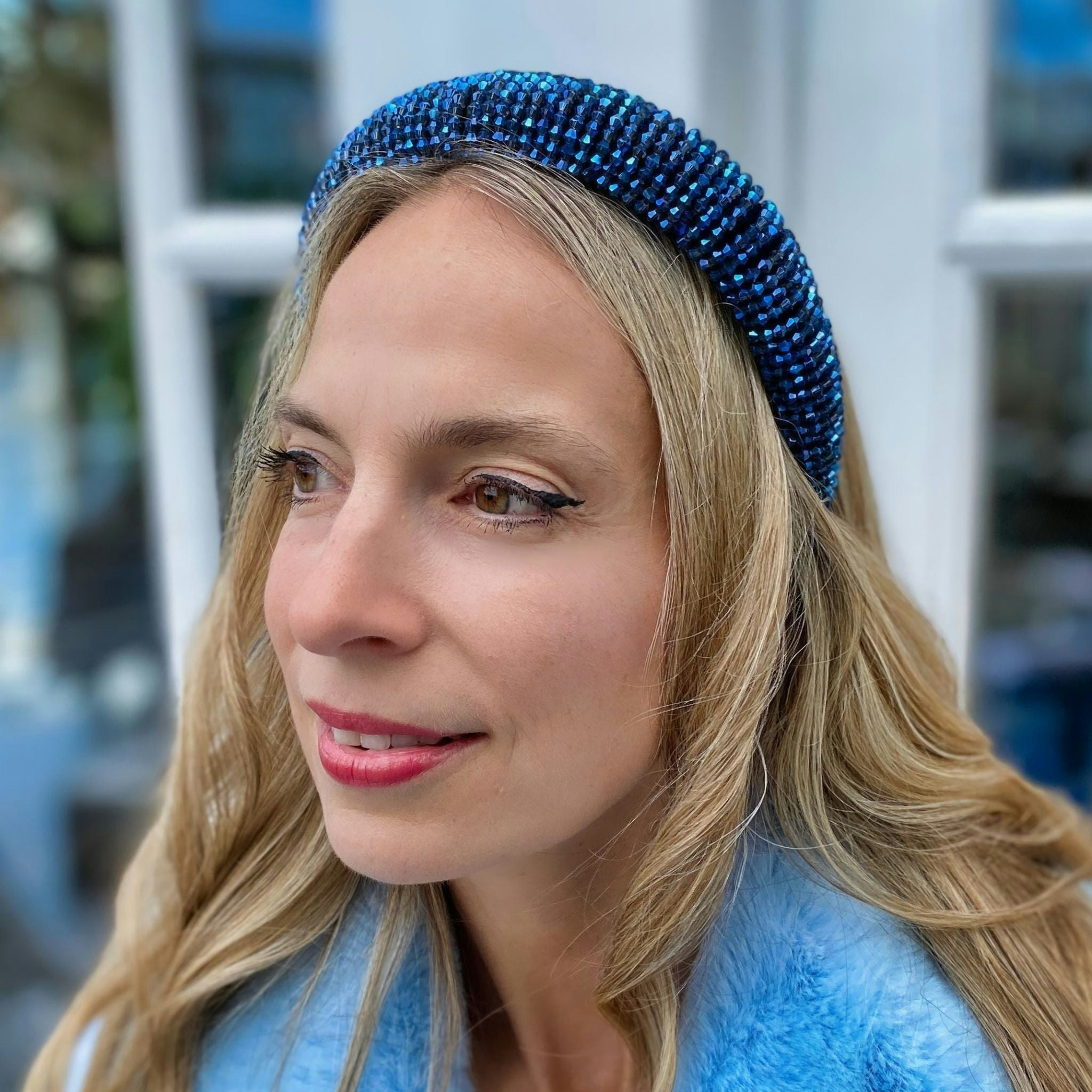Queenmee Accessories Blue Sparkly Headband In Navy Beaded