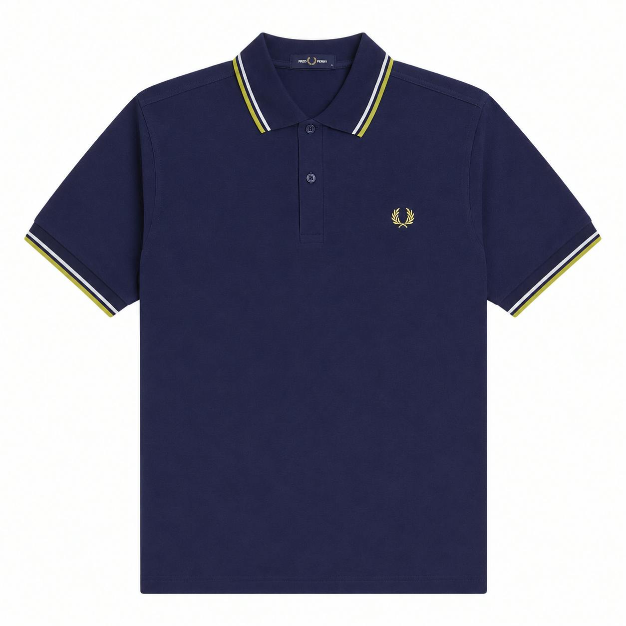 Fred Perry Men's Blue Twin Tipped Polo Shirt French Navy/Dusky /Citron - L